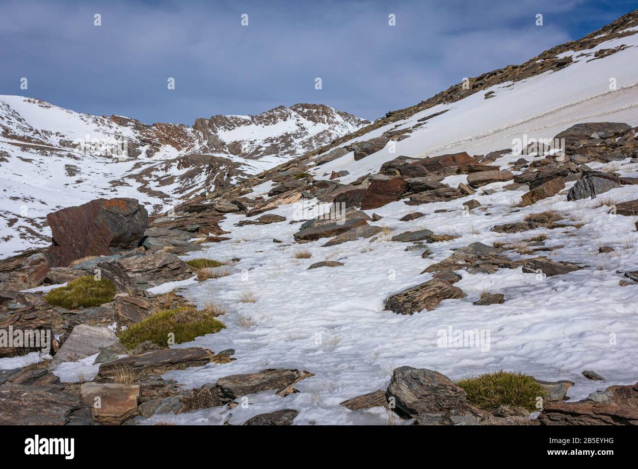 Mountain with little ice in a winter month Stock Photo