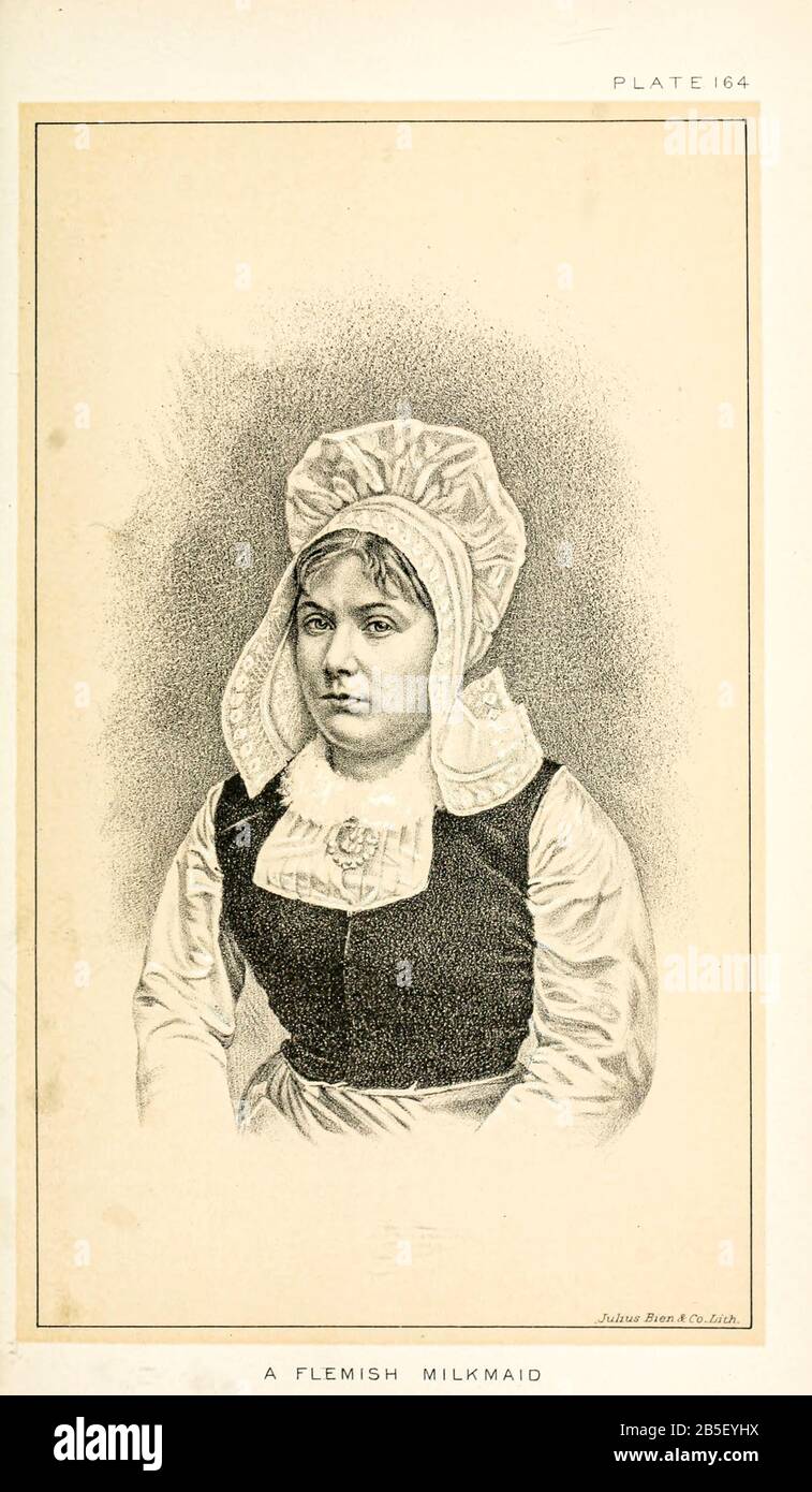 Portrait of a Flemish milkmaid in traditional clothes from Cattle and dairy farming. Published 1887 by Govt. Print. Off. in Washington. United States. Bureau of Foreign Commerce (1854-1903) Stock Photo