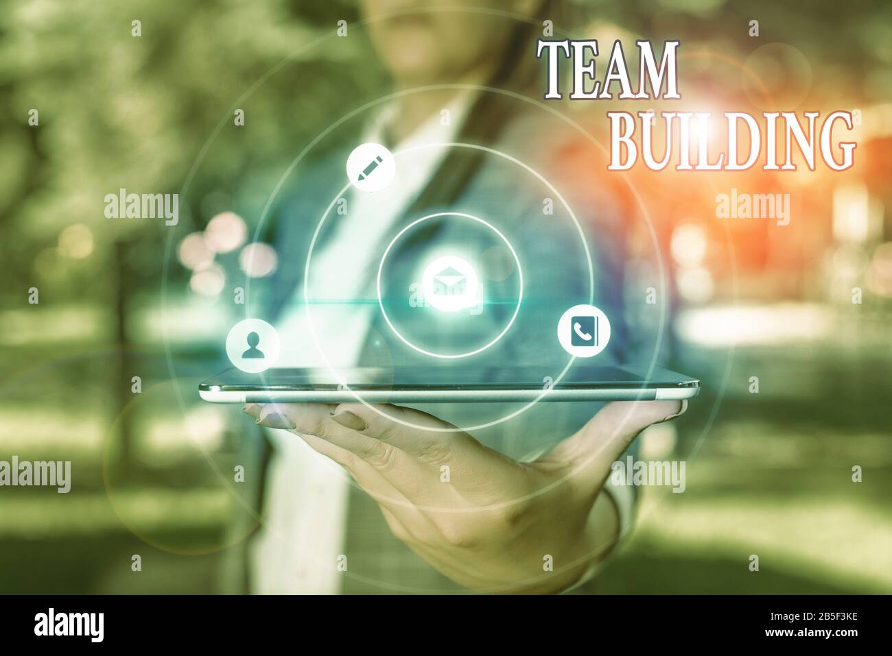 Text sign showing Team Building. Business photo showcasing activities ...