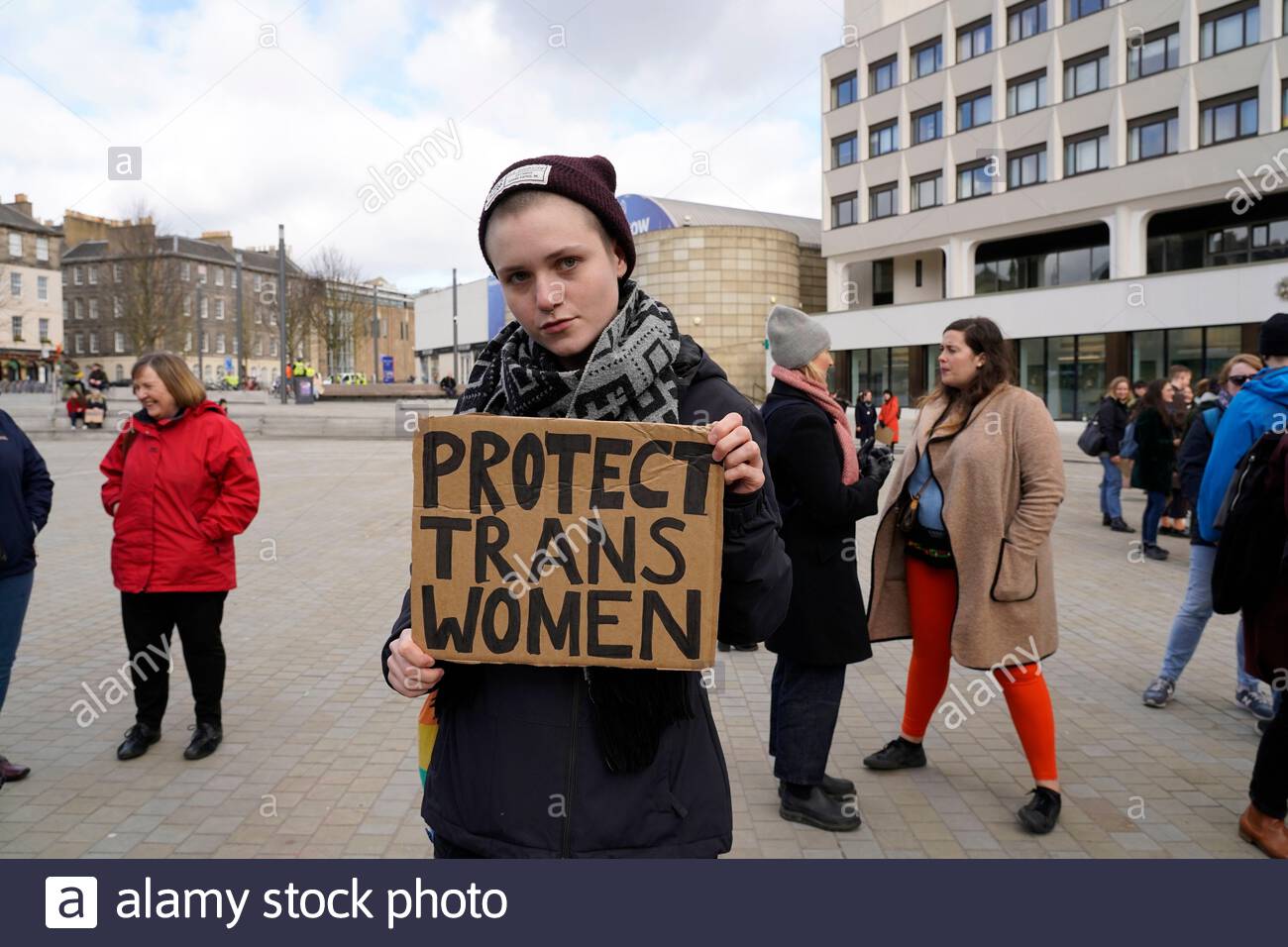 Edinburgh, Scotland, UK. 8th Mar 2020. International women’s day march from Bristo Square down the Mound To Princes Street. Peacefully drawing attention to the inequity of women around the world. Seen here at Bristo Square.  Credit: Craig Brown/Alamy Live News Stock Photo