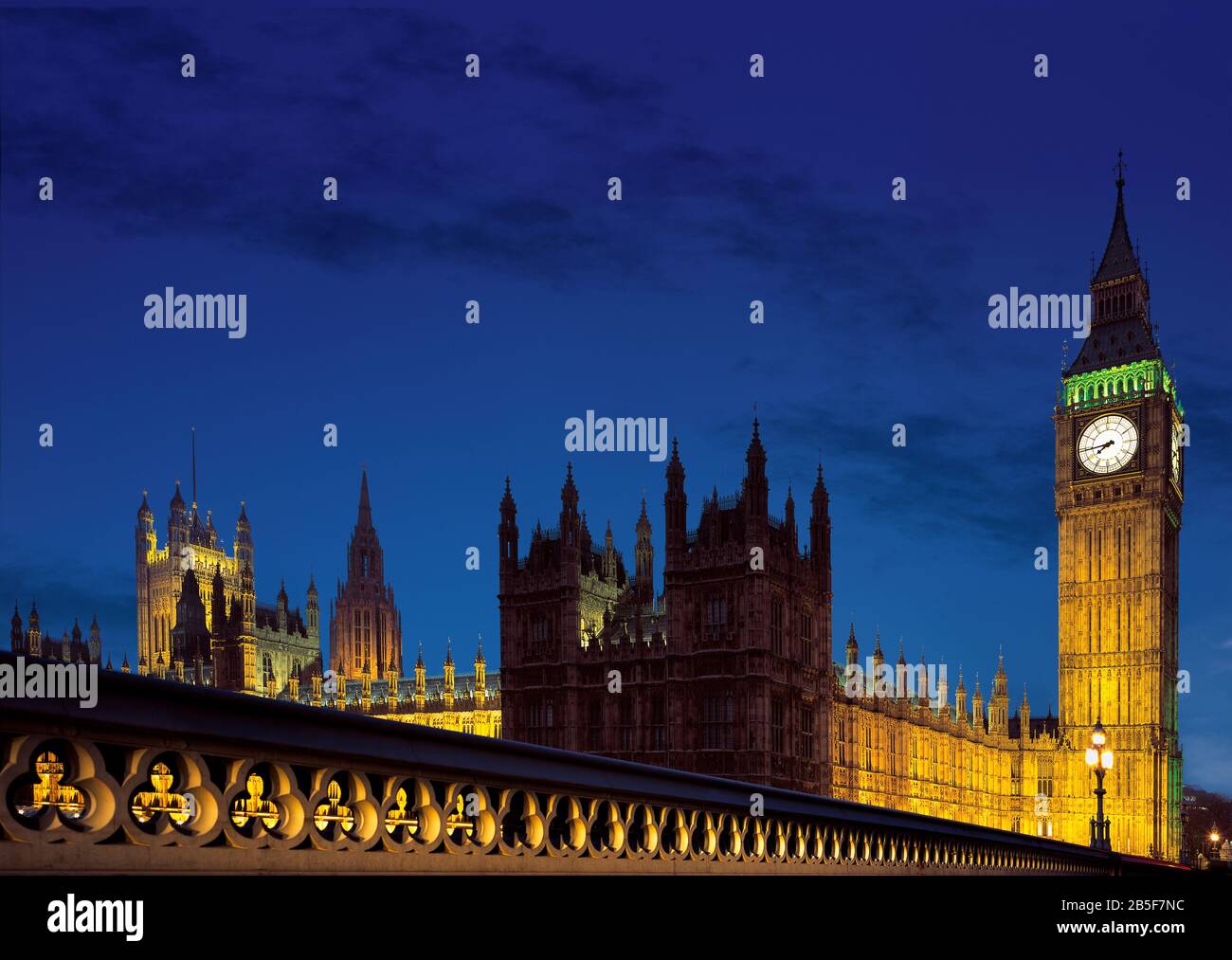 Houses of Parliament, Westminster, British Government at Dusk. Big Ben. Stock Photo
