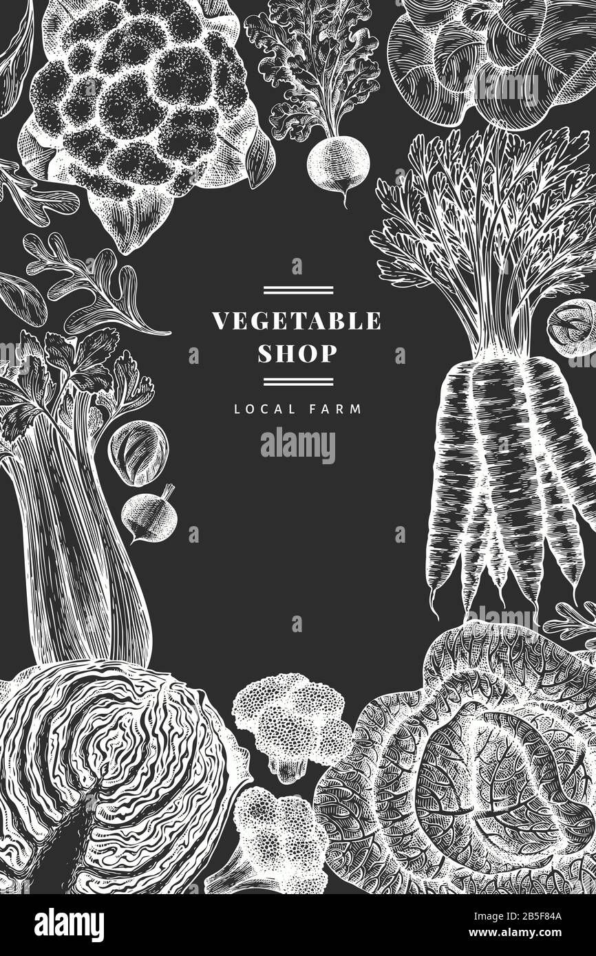 Hand drawn sketch vegetables design. Organic fresh food vector banner ...