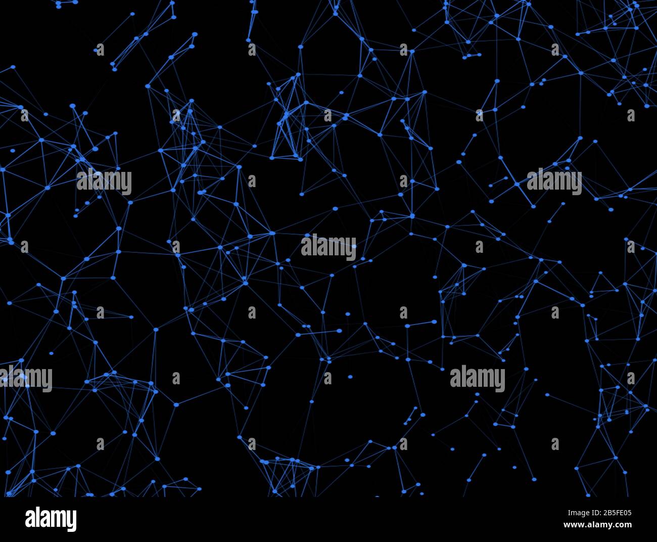 Abstract dark background with blue lines and dots Stock Photo