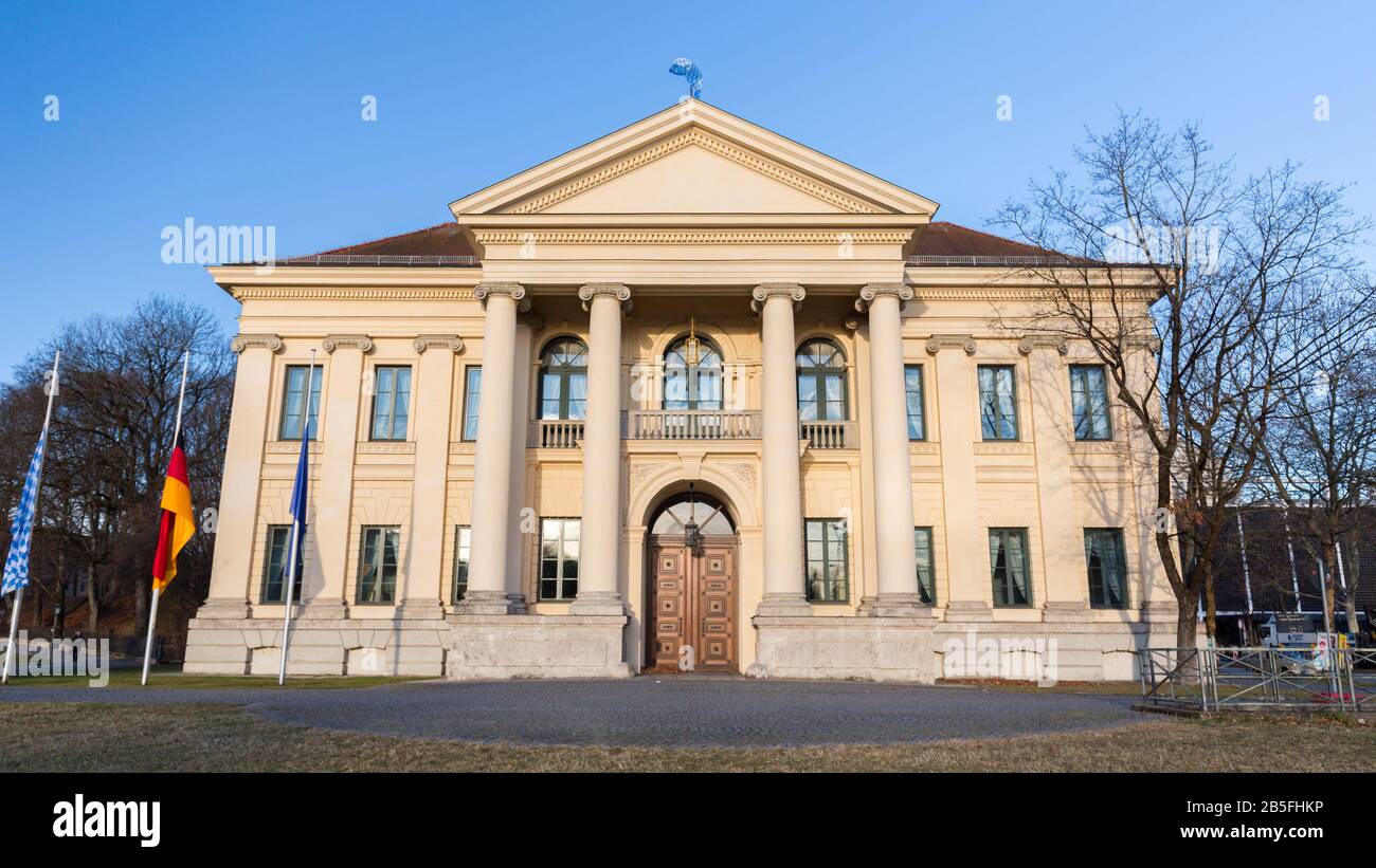 Front view of the Prinz-Carl-Palais. Example for early classisicm architecture. Featuring arches & columns. Until 1993 seat of the bavarian government Stock Photo