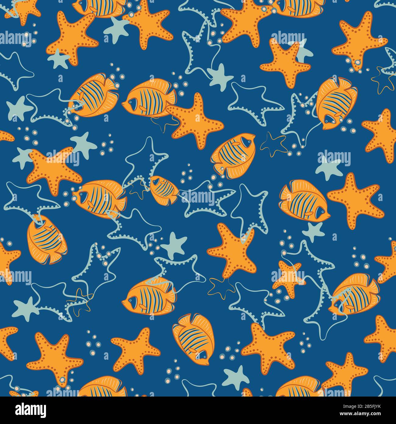 starfish and yellow blue angelfish seamless vector pattern Stock Vector