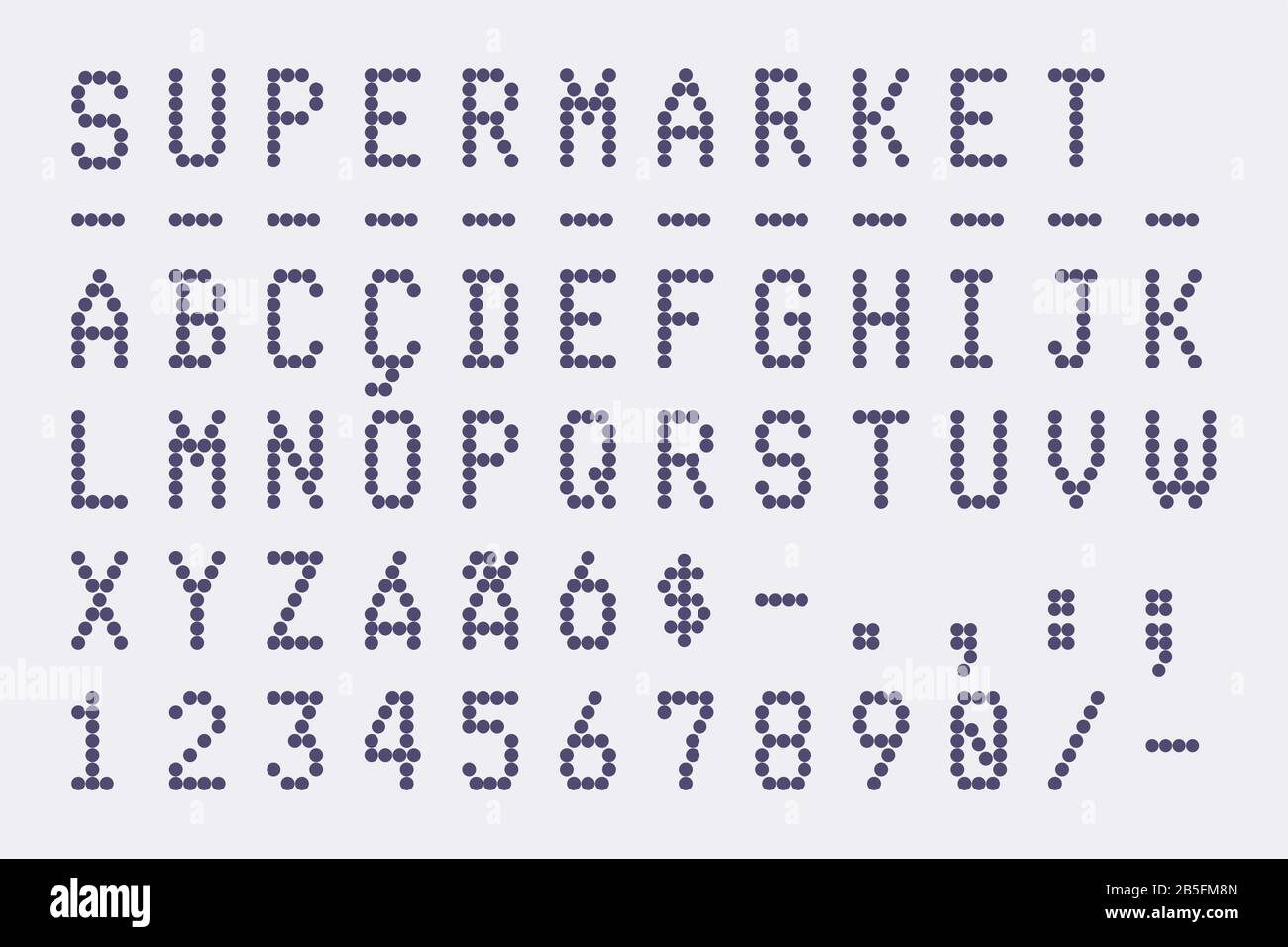 Supermarket and Bank Receipt (Shopping Bill) Font. Pixel (Dot) Style Typography Font (Vector Typeface). Uppercase Alphabet and Numbers. Stock Vector