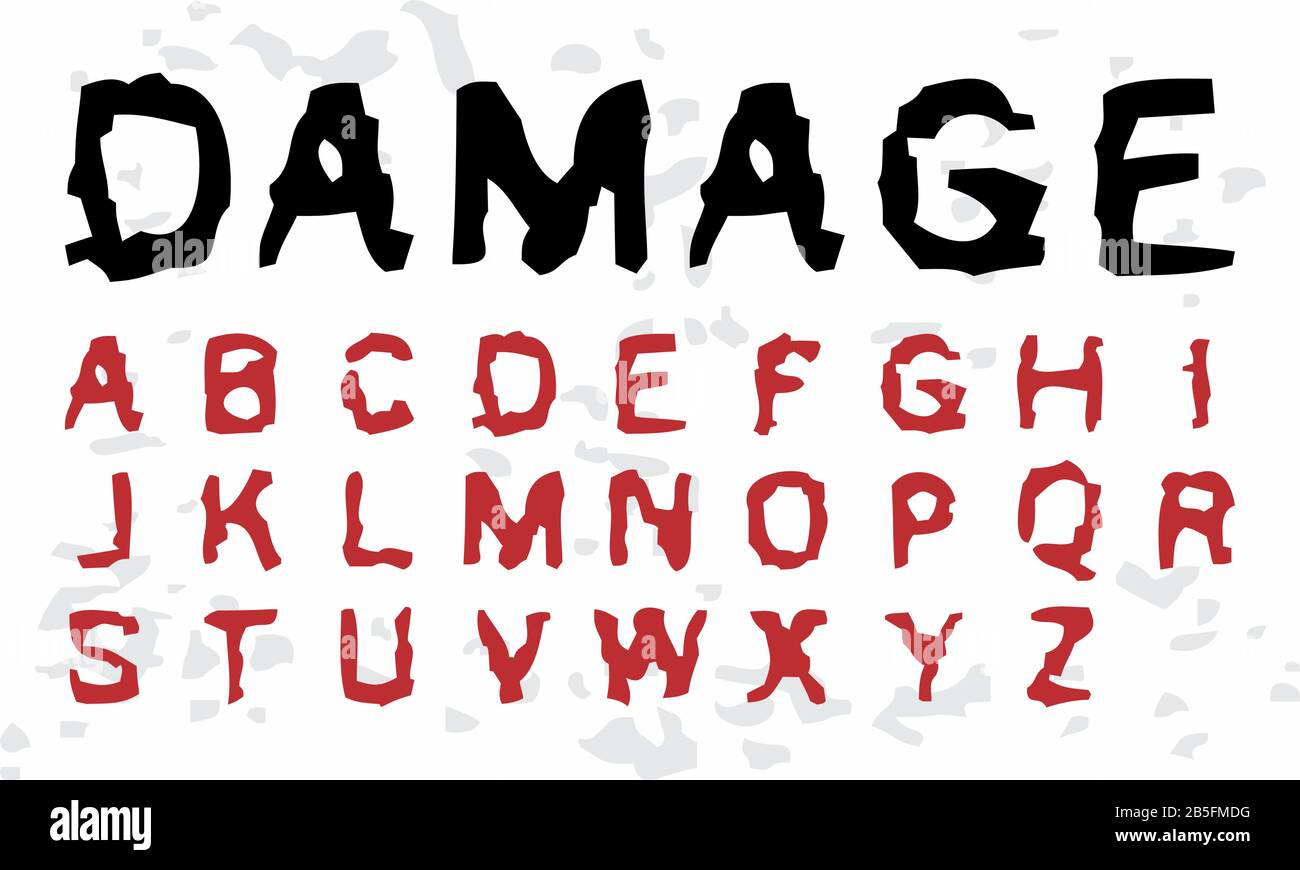 Damaged Handcrafted Grunge Typeface (Vector Font). Scratched Typography. Stock Vector