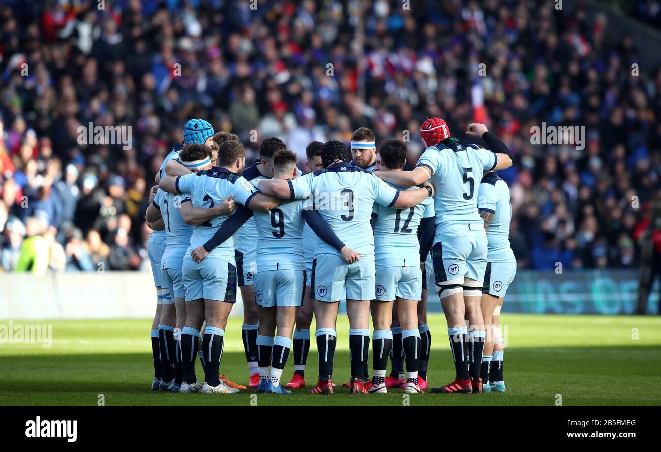 Scotland Rugby Huddle Scotland team huddle prior to the Guinness Six Nations match at BT ...