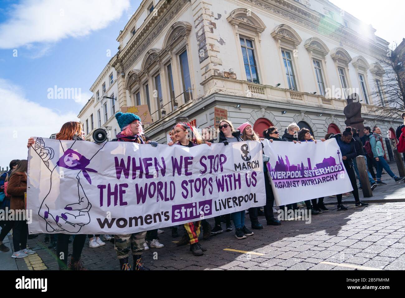 Liverpool, UK. 8th Mar 2020. Hundreds take part in an International Women's Day march in Liverpool, UK. The march is part of worldwide action against the unfair conditions that women work under and calling for a gender equal world. Credit: Christopher Middleton/Alamy Live News Stock Photo