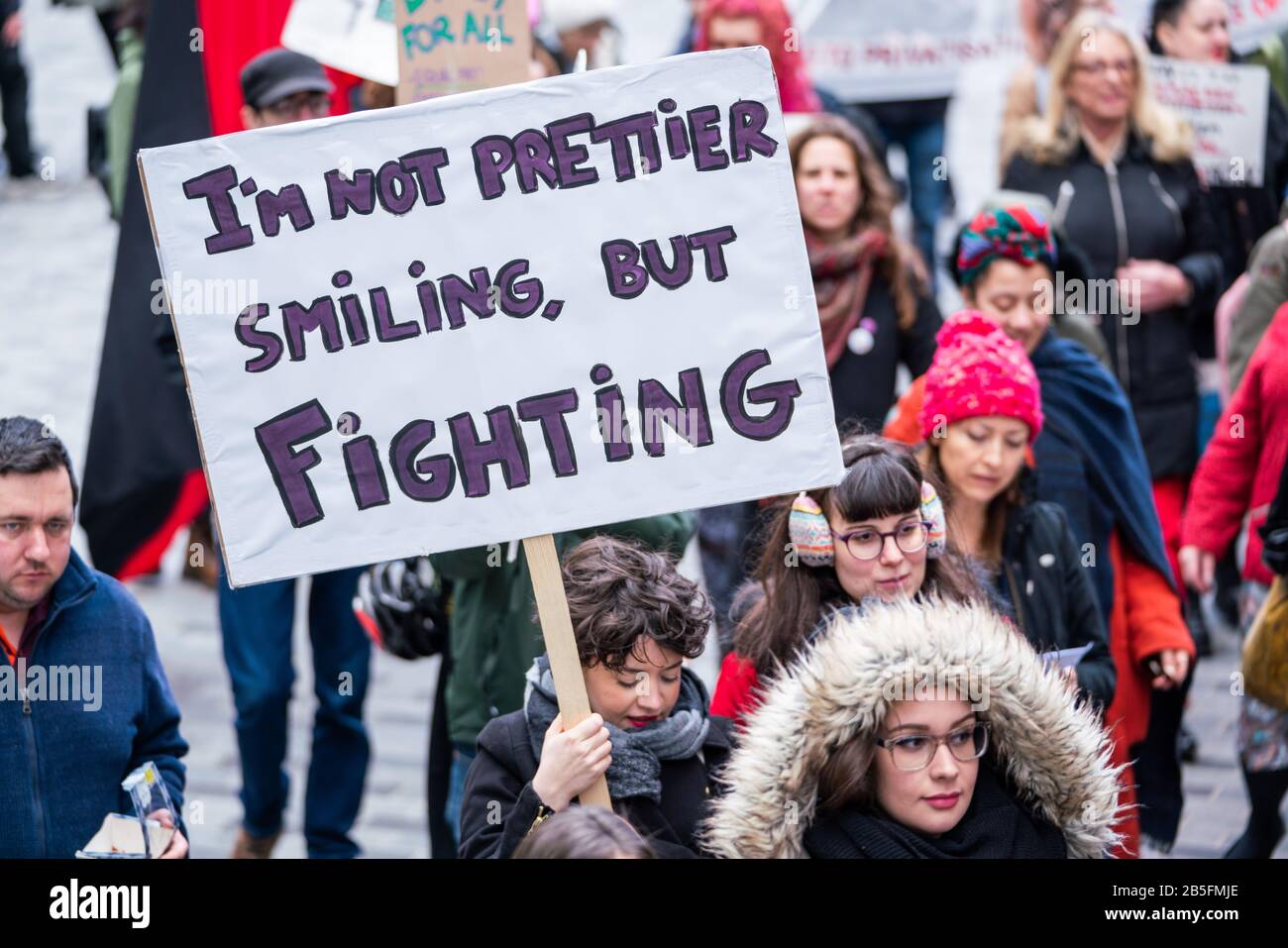 Liverpool, UK. 8th Mar 2020. Hundreds take part in an International Women's Day march in Liverpool, UK. The march is part of worldwide action against the unfair conditions that women work under and calling for a gender equal world. Credit: Christopher Middleton/Alamy Live News Stock Photo