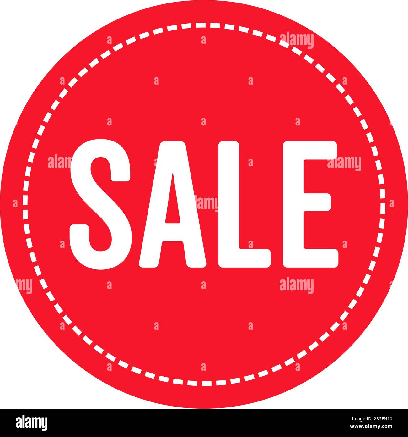Red promotional sale button tag in circle round shape with dashed white