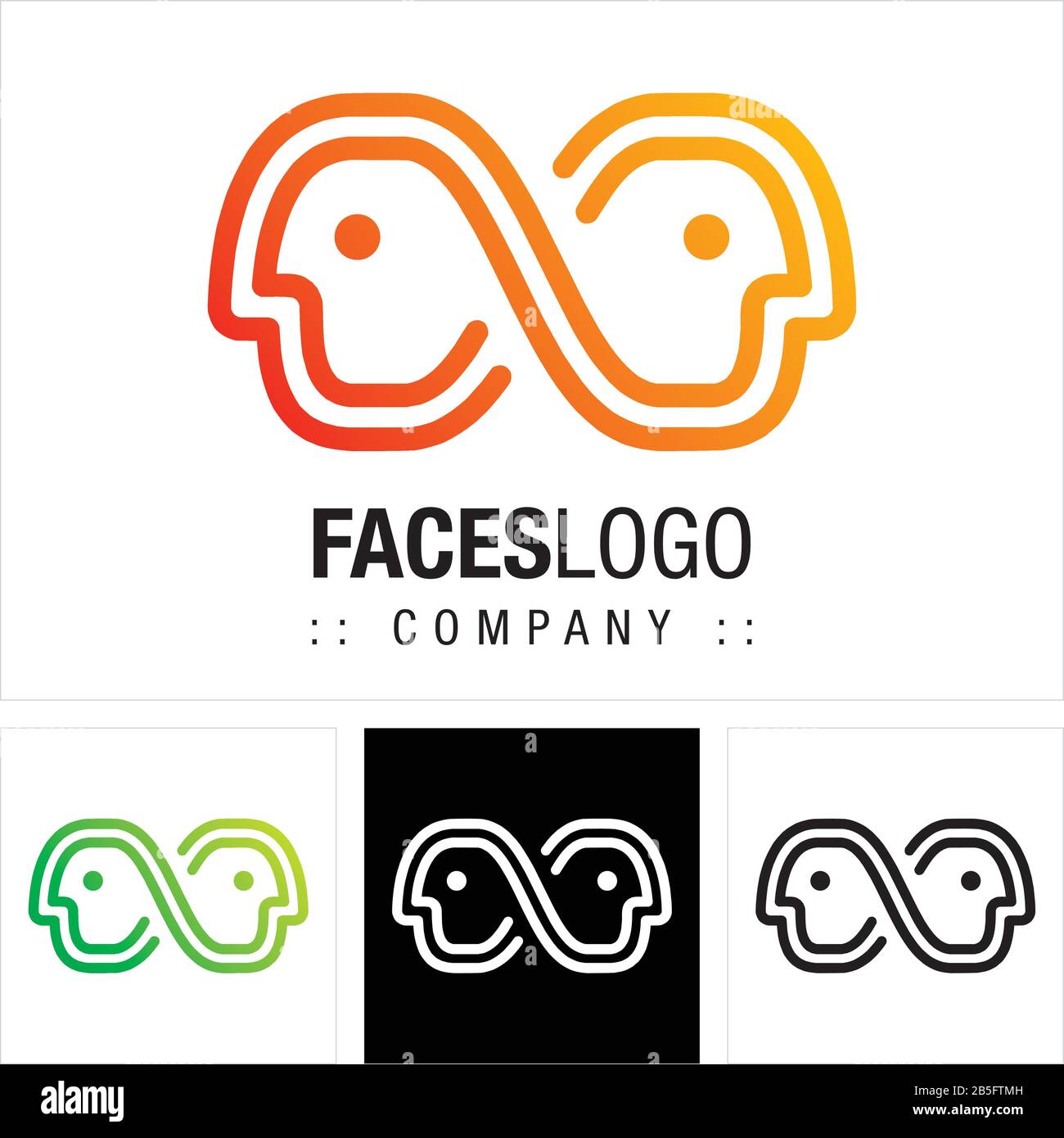 Faces (Profile) Vector Symbol Company Logo (Logotype). People, Person, Head, Infinity Icon Illustration. Elegant and Modern Identity Concept Design. Stock Vector