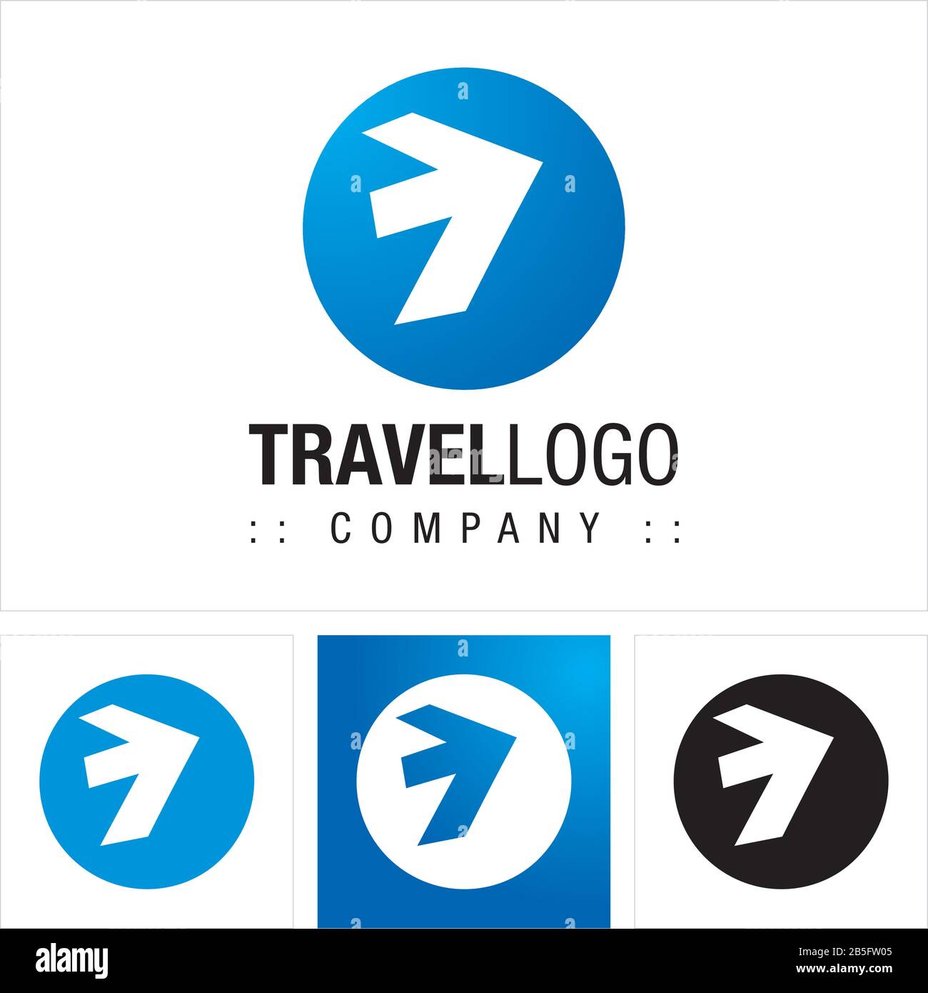 Earth (Circle) and Plane (Arrow) Vector Symbol Company (Travel Agency) Logo (Logotype). Geometric Abstract Minimalist Style Icon Illustration. Elegant Stock Vector