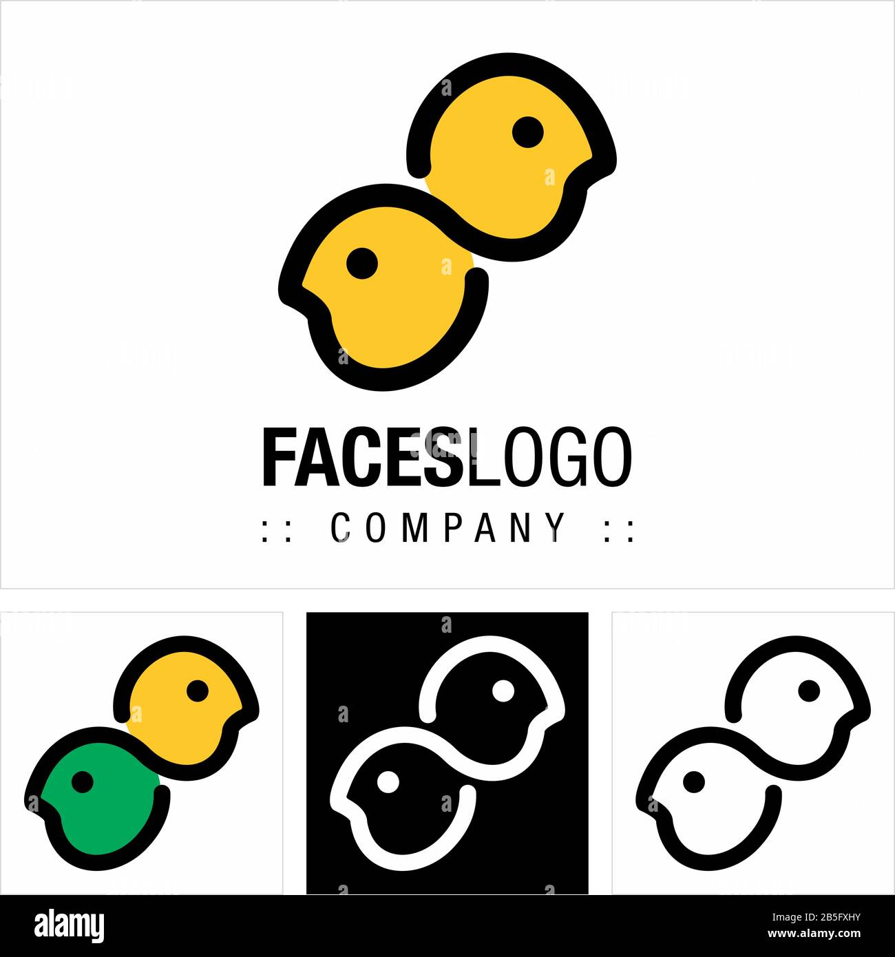 Faces (Profile) Vector Symbol Company Logo (Logotype). People, Person, Head, Infinity Icon Illustration. Elegant and Modern Identity Concept Design Stock Vector