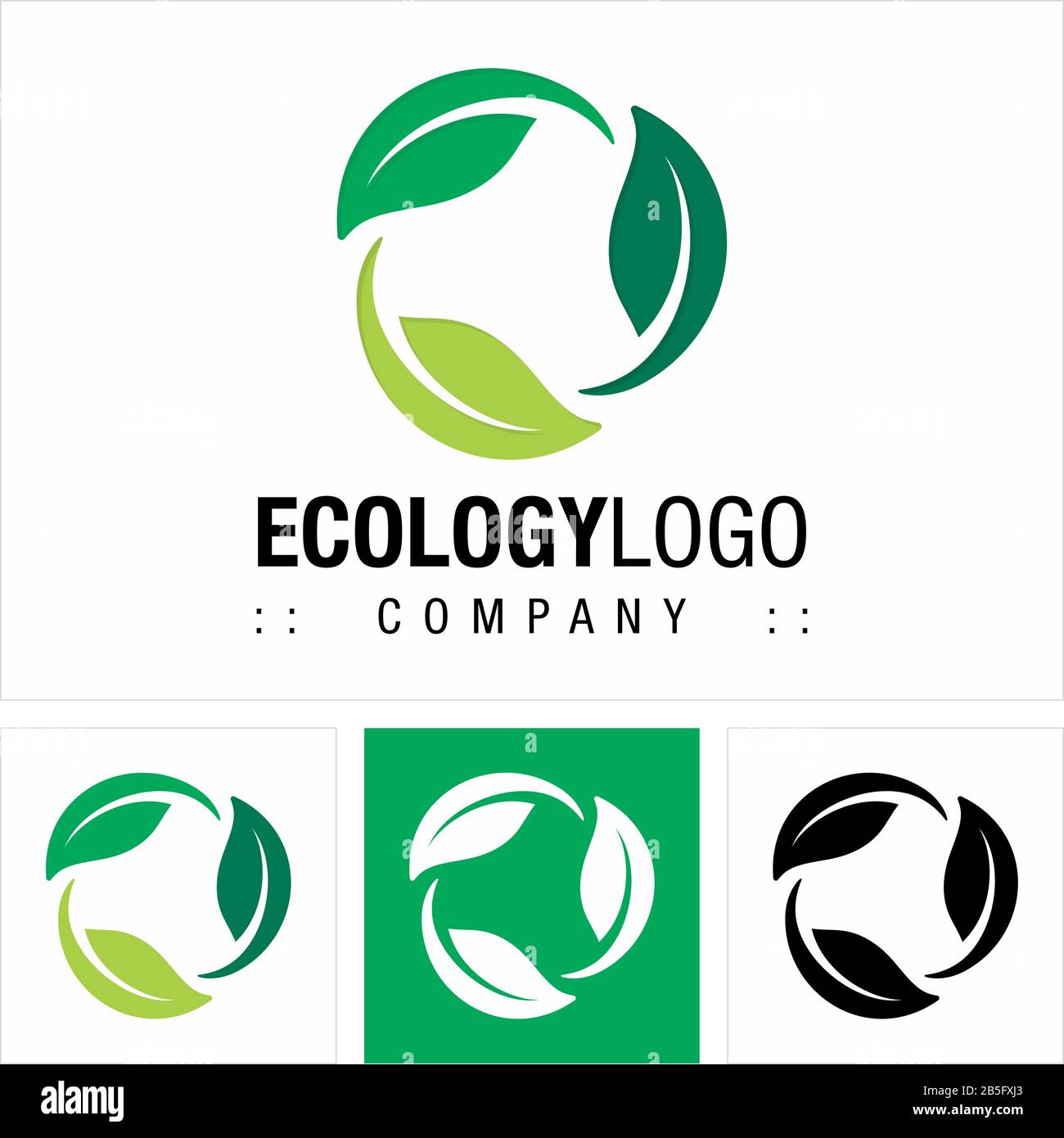 Ecology (Environment, Sustainability, Global Warming) Vector Symbol Company Logo (Logotype). Leaf, Leaves, Green, Nature Icon Illustration. Elegant Mo Stock Vector