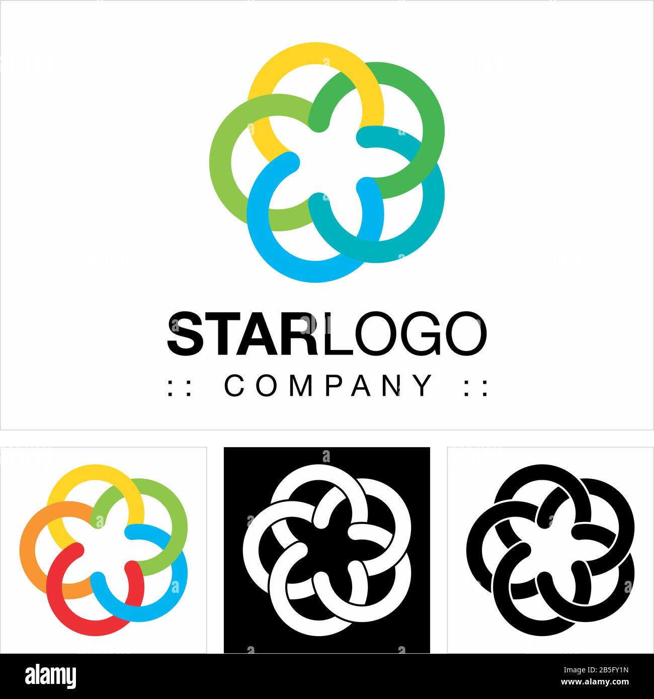 Star Vector Symbol Company Logo. Pentagon Spiral Color Gradient Style Logotype. Icon illustration. Elegant Identity Concept Design Idea Template Stock Vector