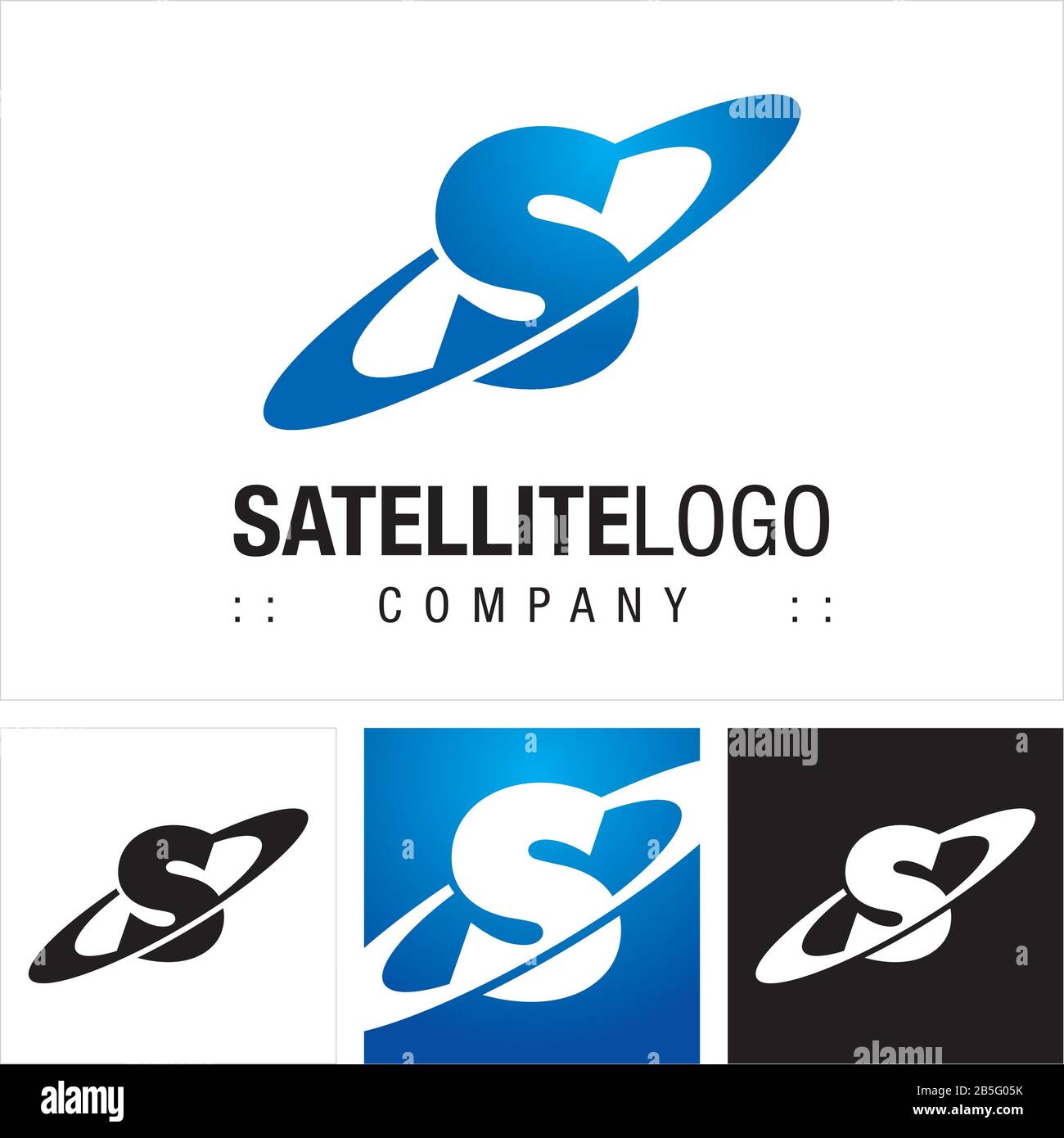Satellite (Letter S, Elliptic, Orbit) Vector Symbol Company Logo (Logotype). Technology Style Icon Illustration. Elegant Modern Identity Concept Desig Stock Vector