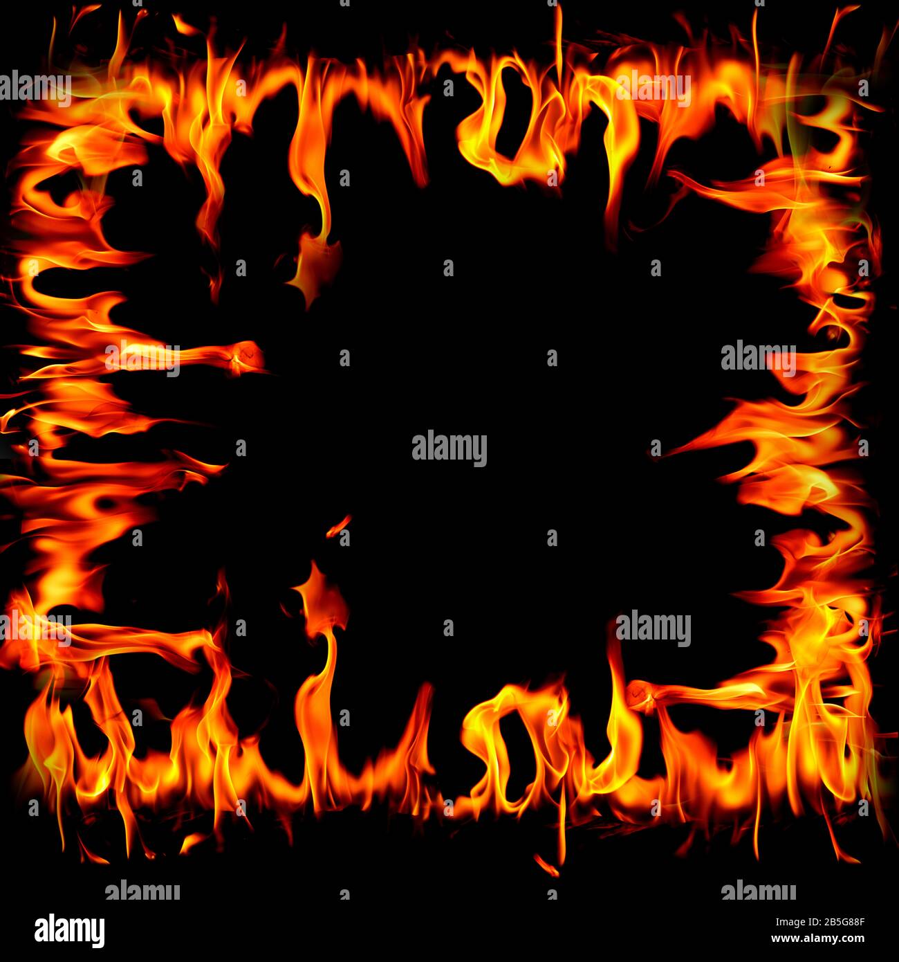 Flame square fire flames on Abstract art black background, Burning red ...