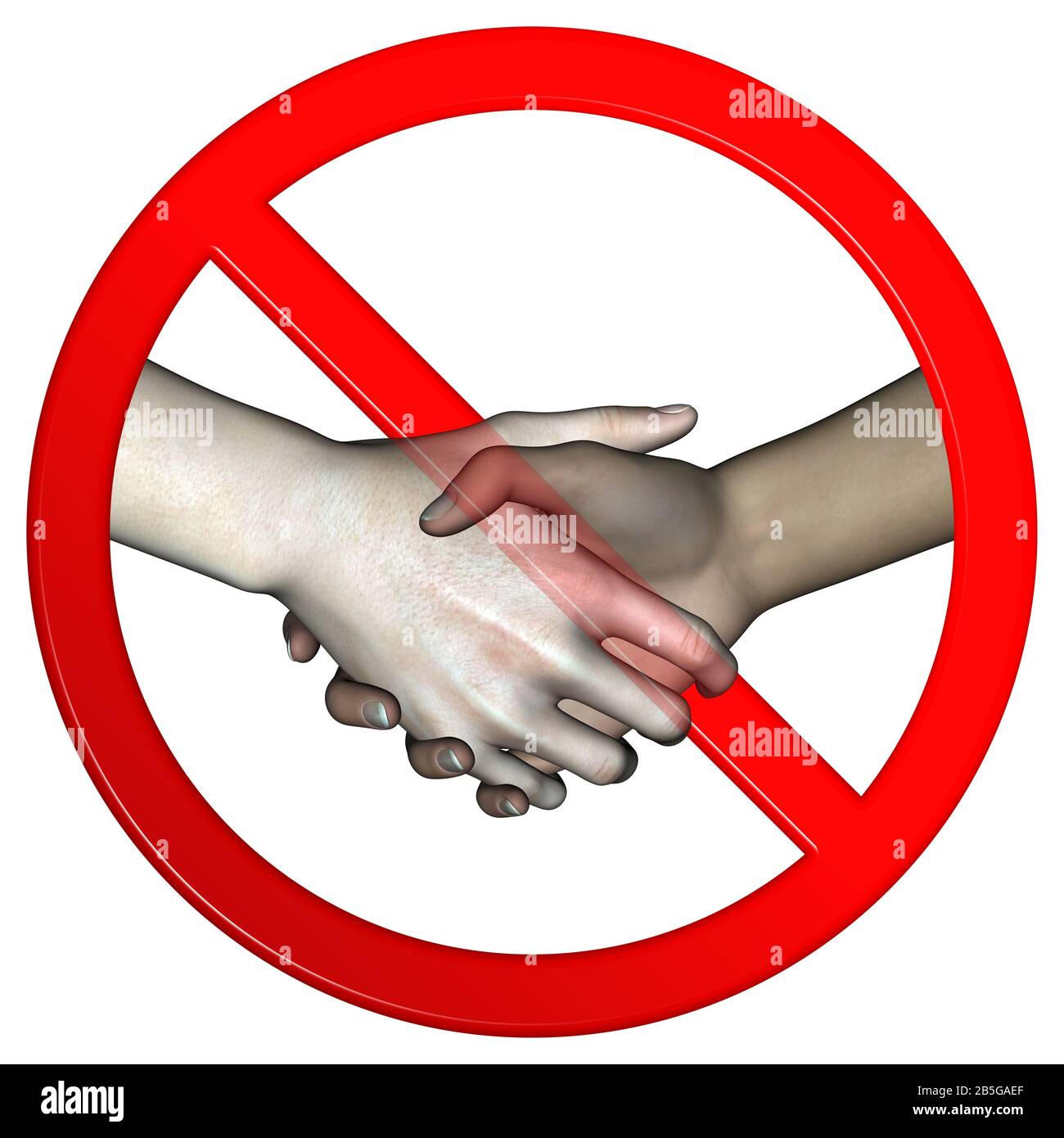 No hand shaking sign to avoid virus and bacteria spreading between people with two illustration computer generated hands Stock Photo