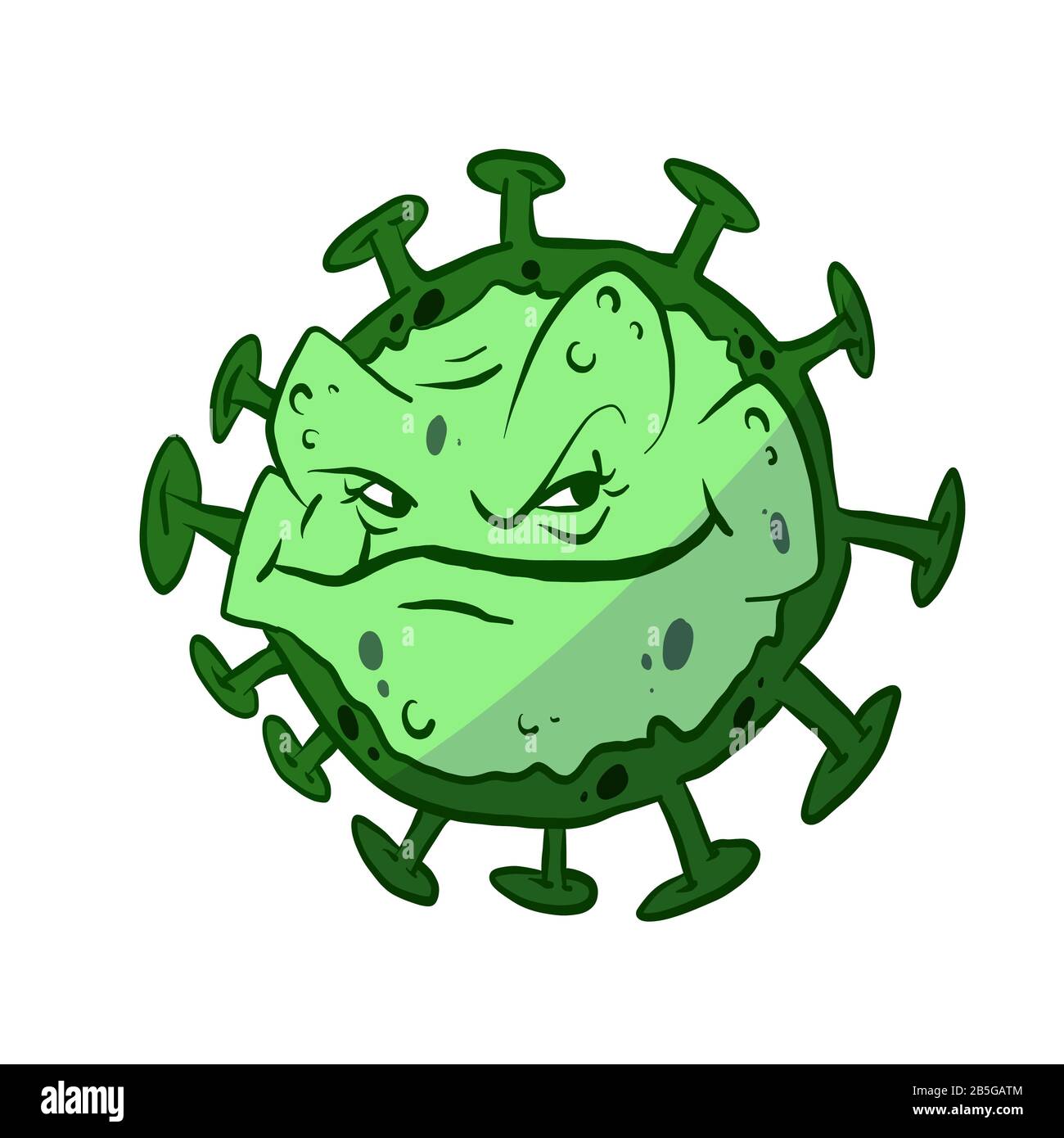 Colorful vector illustration of a green virus character Stock Vector