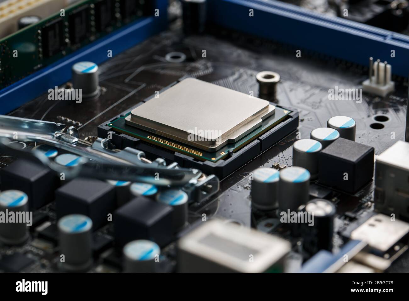 Close-up of CPU Chip Processor. Selective Focus. Stock Photo