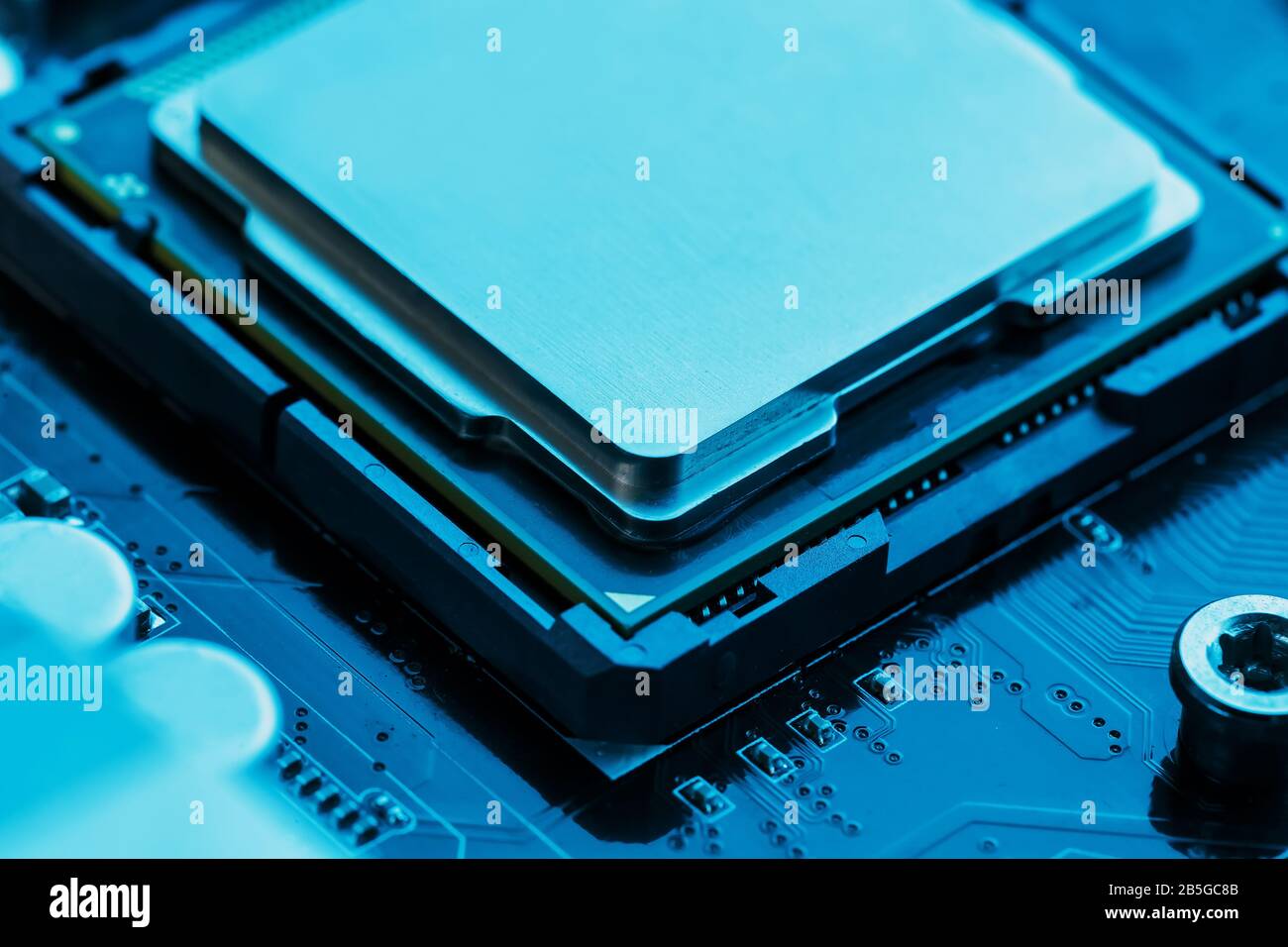 Close-up of CPU Chip Processor. Selective Focus. Stock Photo