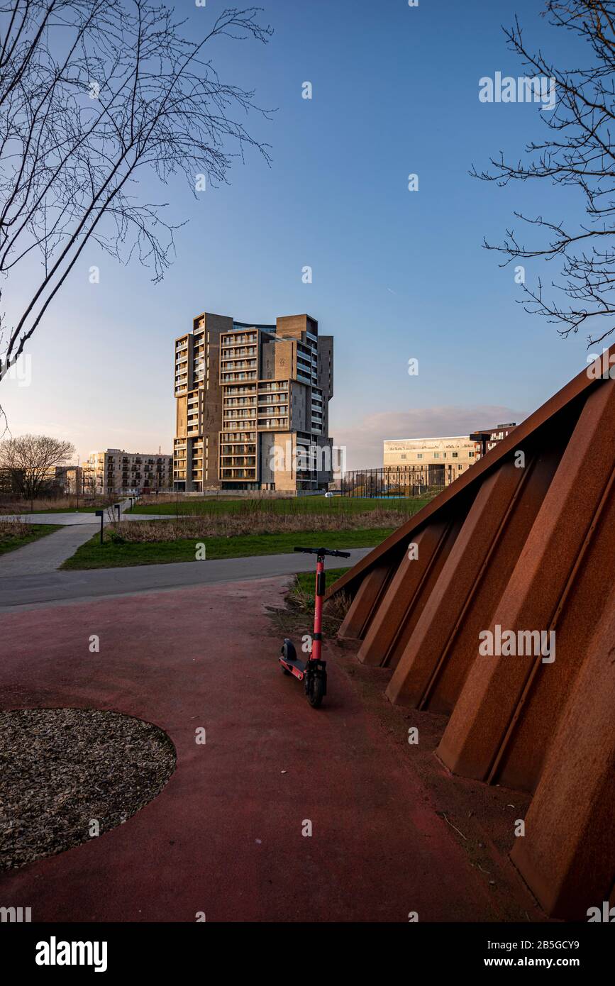 Odense Cortex park area near University of Southern Denmark, construction of infrastructure growing urban city. Stock Photo