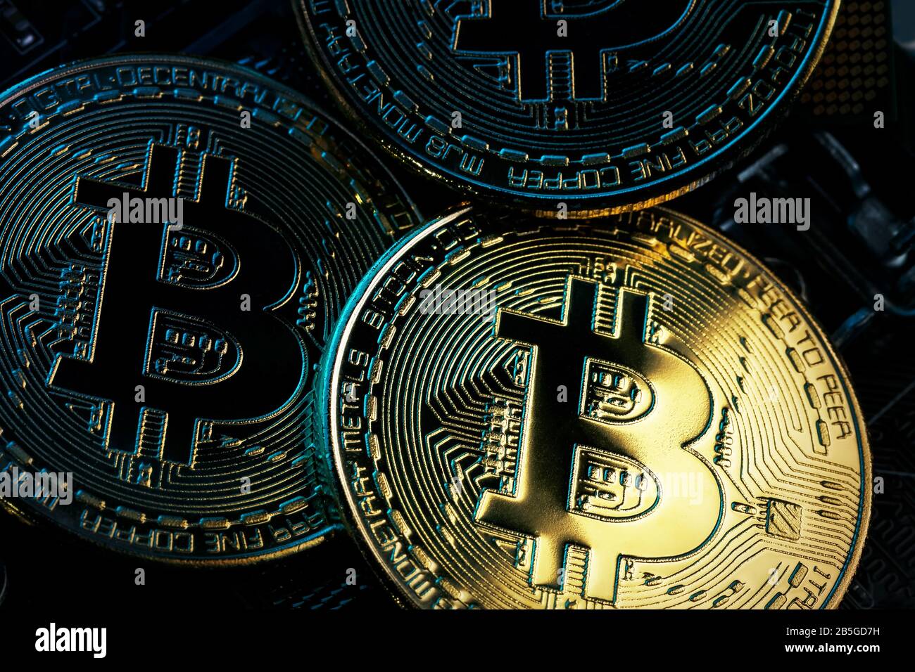 Golden Bitcoin Cryptocurrency on a computer board. Macro shooting. The  concept of cryptocurrency with coins, bitcoin on a computer processor. New  cryp Stock Photo - Alamy