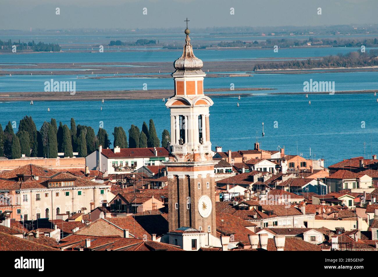 Panoramic view from historic center of Venice from the bell tower of Church Frari Stock Photo