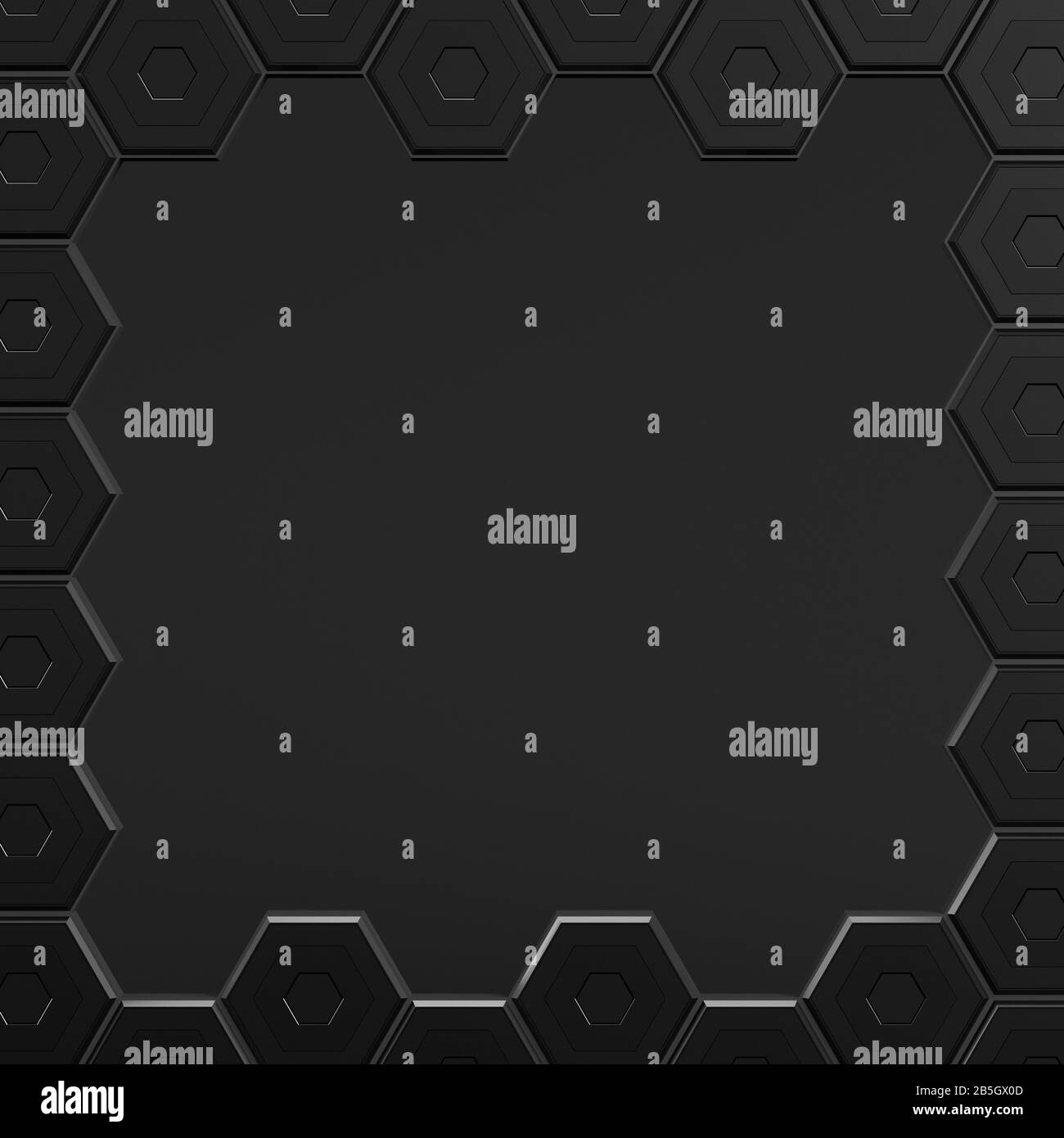 Black abstract hexagon frame background. Minimalism concept. 3d render