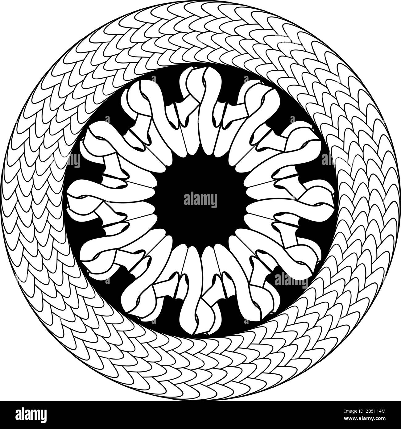 Black and white circle with abstract flower and rope frame in celtic