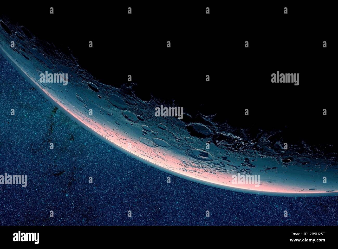 The moon is in a growing phase. On a dark background. Elements of this image were furnished by NASA. Stock Photo