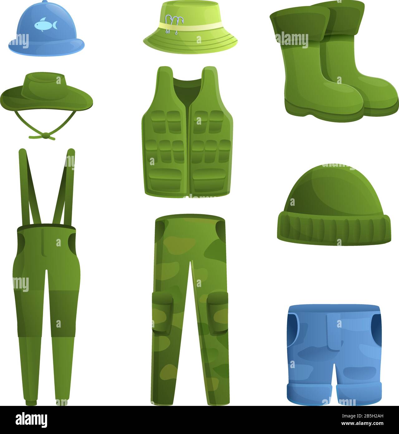 Fisherman clothes icons set. Cartoon set of fisherman clothes vector ...