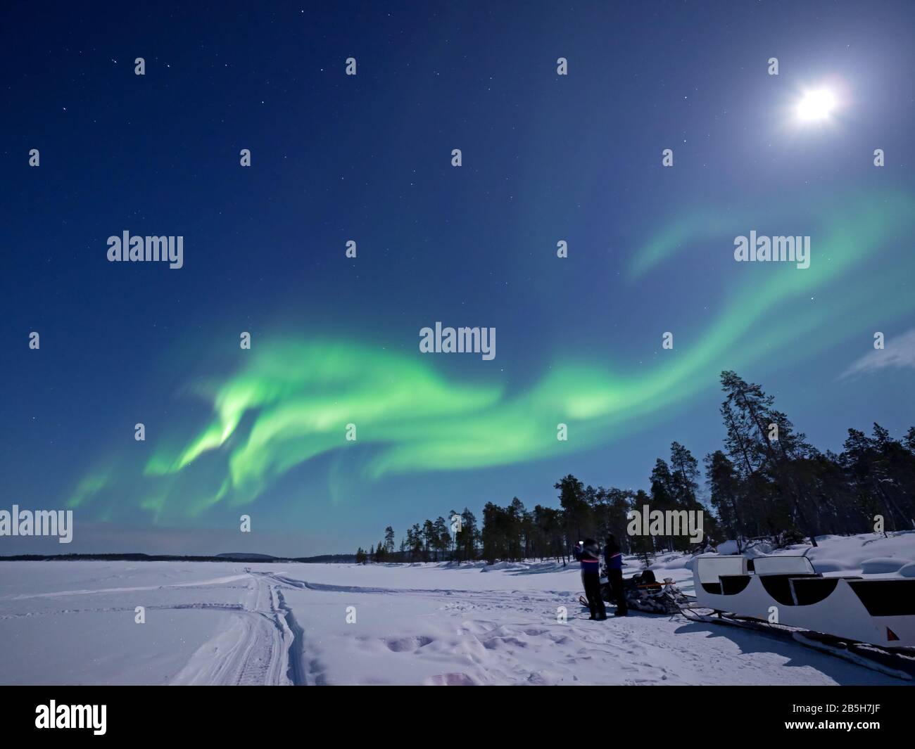 Aurora Borealis over Lake Inari in Lapland in Northern Finland Stock