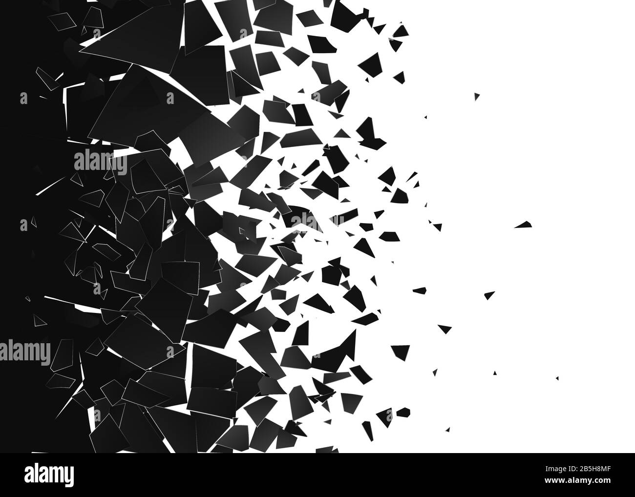 Abstract cloud of pieces and fragments after explosion. Demolition surface. Shatter and destruction effect. Vector illustration Stock Vector