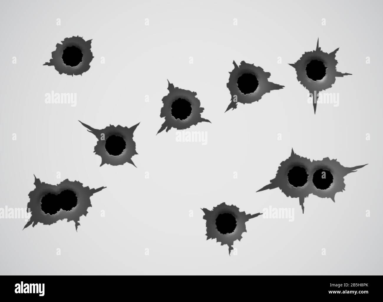 Bullet hole template. Damage and cracks on surface from bullet. vector illustration Stock Vector
