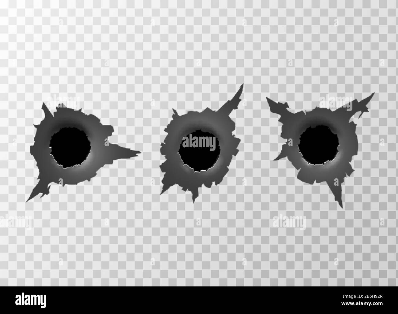 Bullet Hole. Torn surface from bullet. Ripped metal on transparent background. Vector illustration Stock Vector