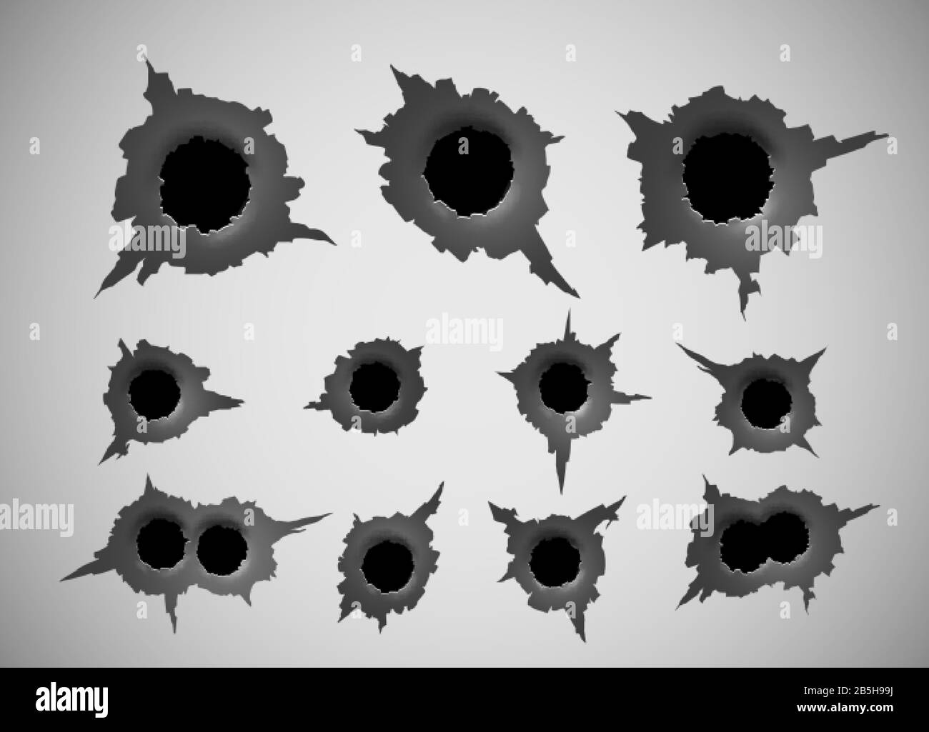 Bullet hole. Damage and cracks on surface from bullet. vector illustration Stock Vector
