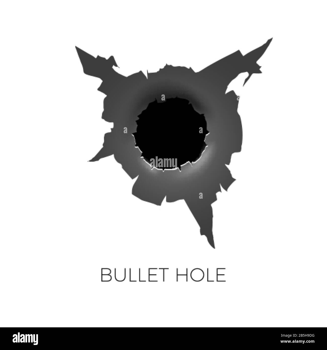 Bullet hole. Damage and cracks on surface from bullet. vector Stock Vector