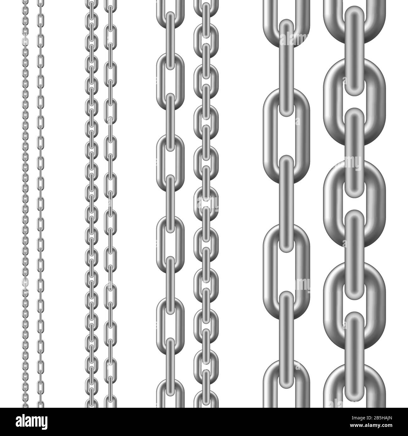 Set of metallic Chain. Seamless chain isolated on white background. Vector Stock Vector