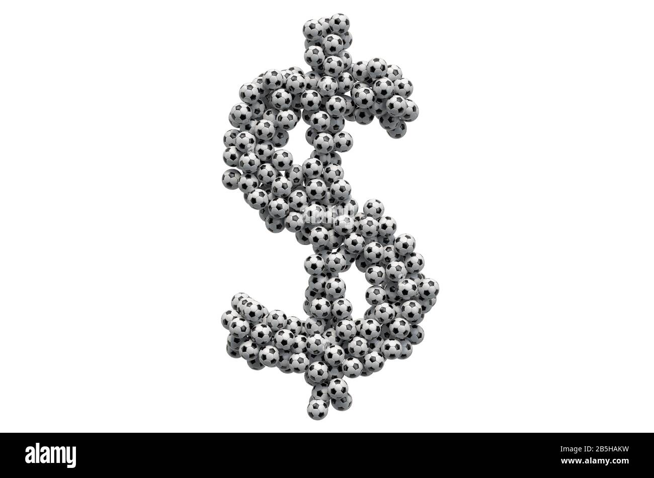 Dollar symbol from soccer balls, 3D rendering isolated on white