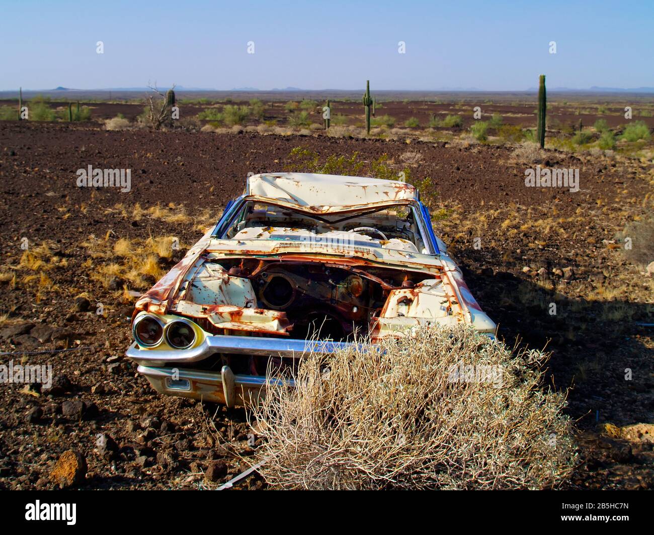 An old car from the 1970's abandoned in a remote area of Arizona Stock ...