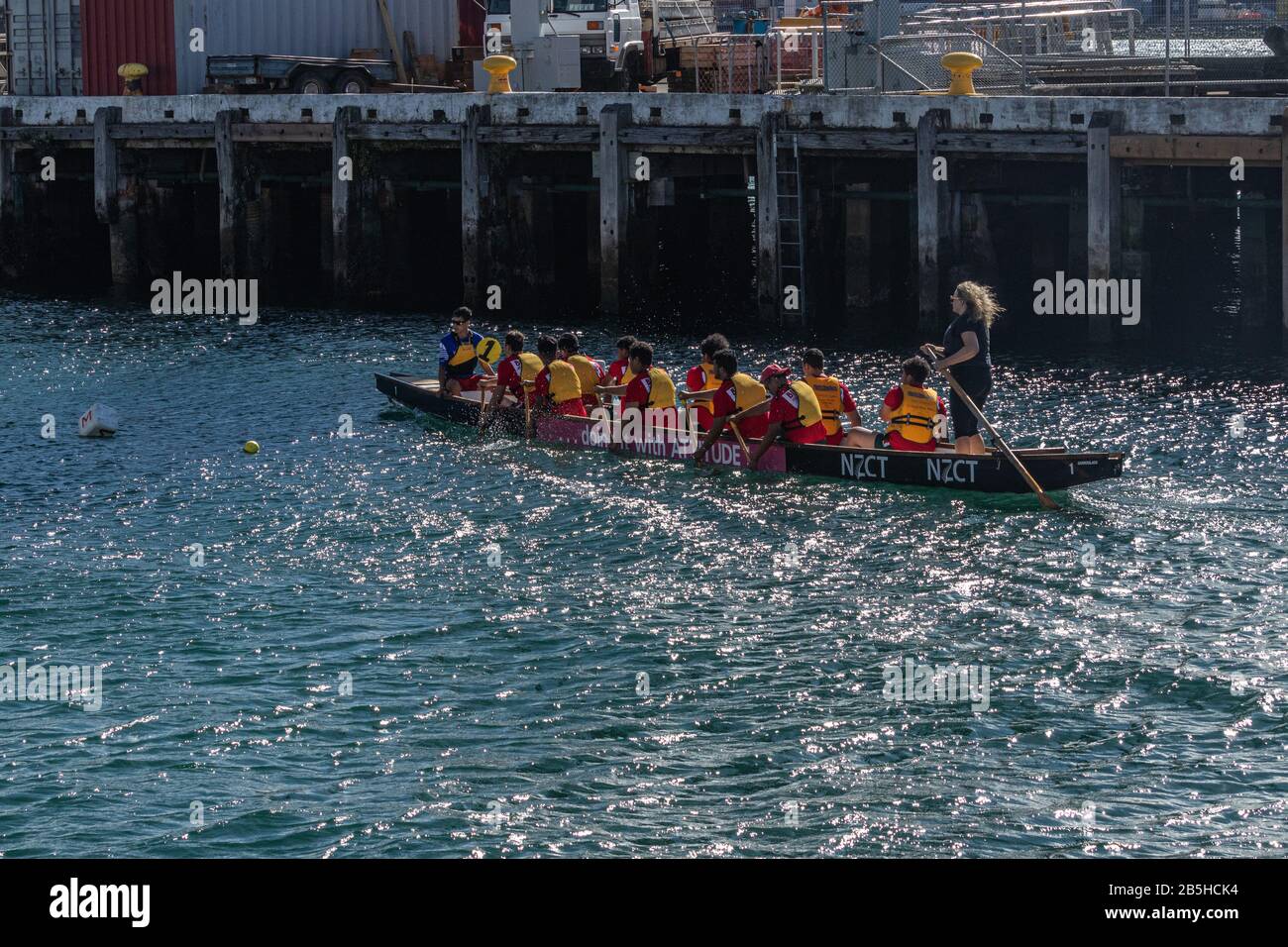 Approaching the start line in Dragon Boat Stock Photo