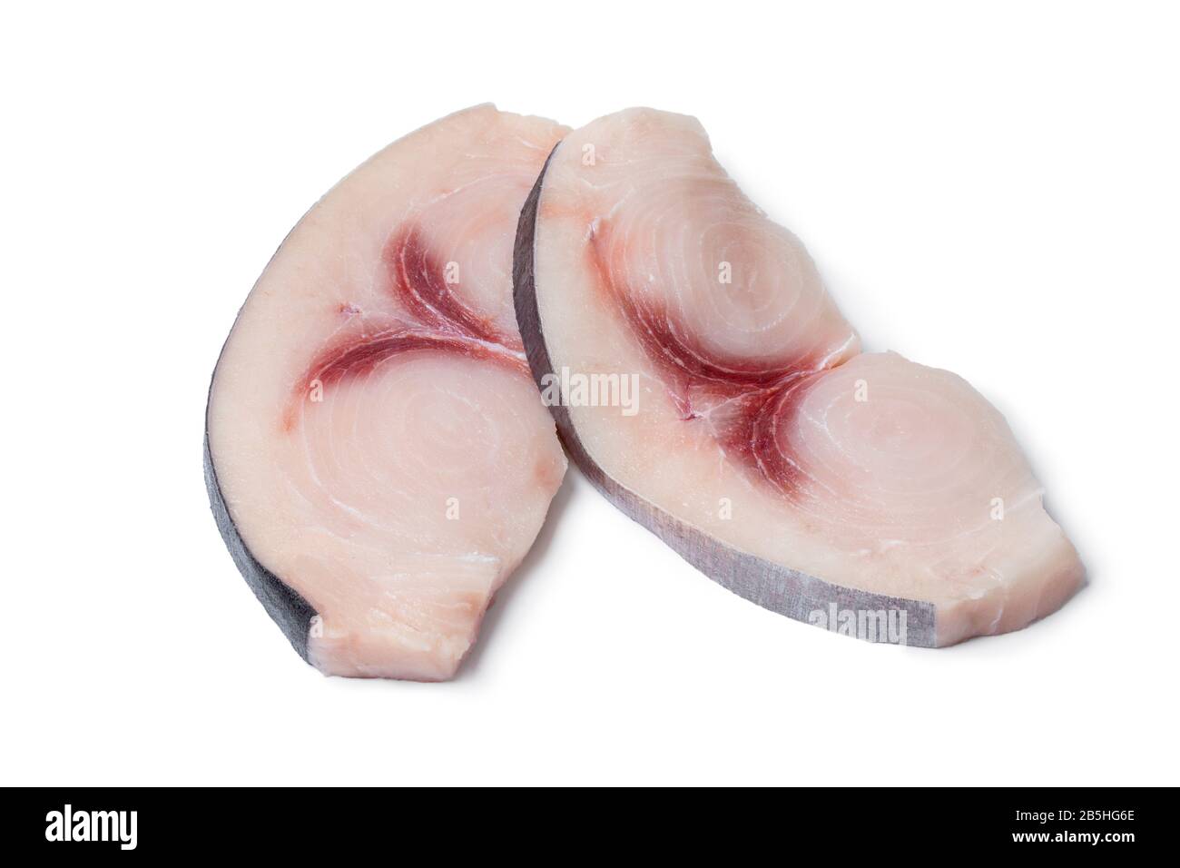 Two raw fresh swordfish fillets isolated on white background Stock Photo