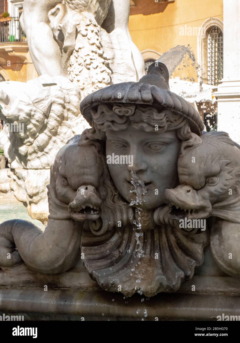 Architectural details of Fontana del Moro or Moro Fountain. Rome. Italy Stock Photo