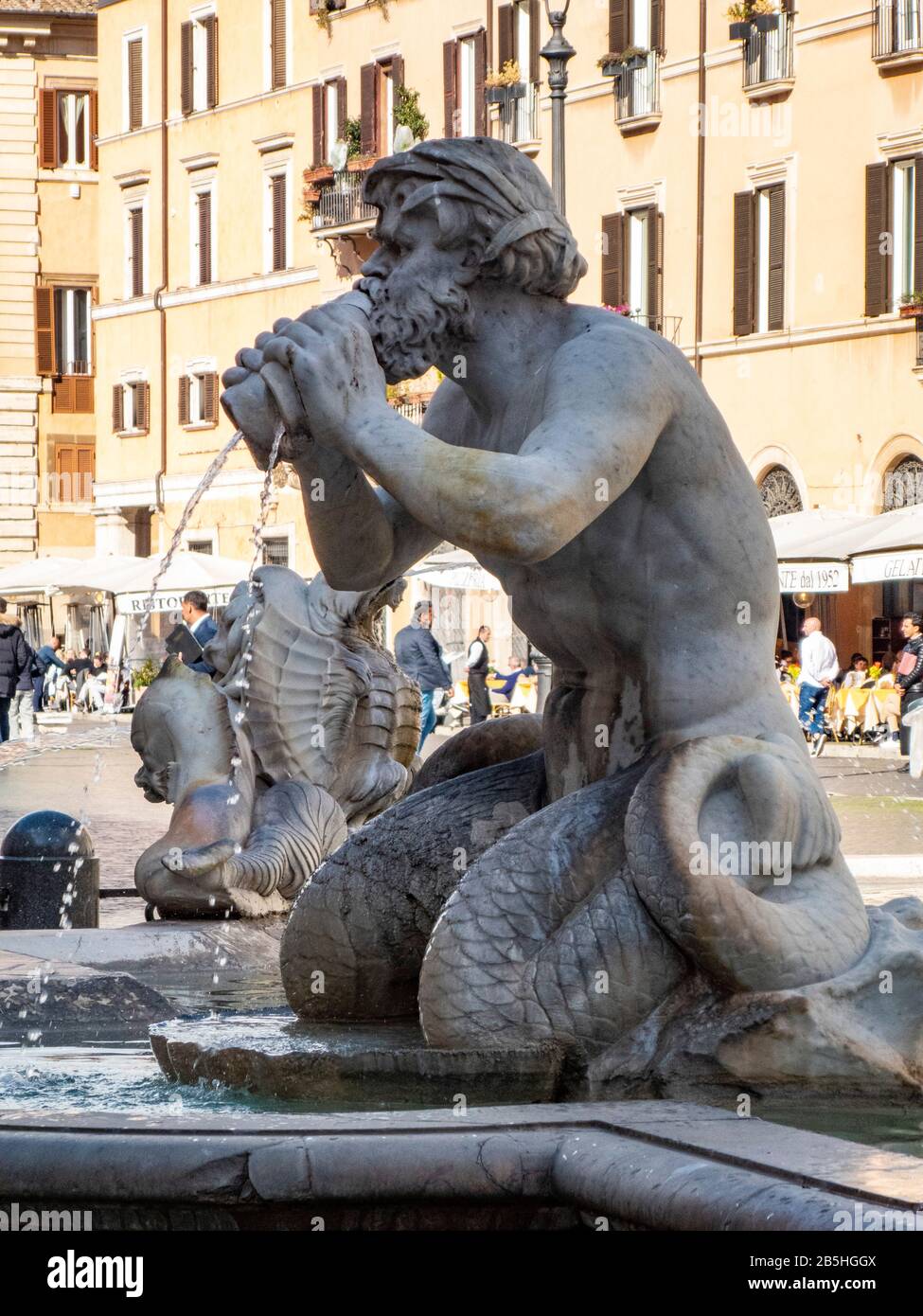 Architectural details of Fontana del Moro or Moro Fountain. Rome. Italy Stock Photo