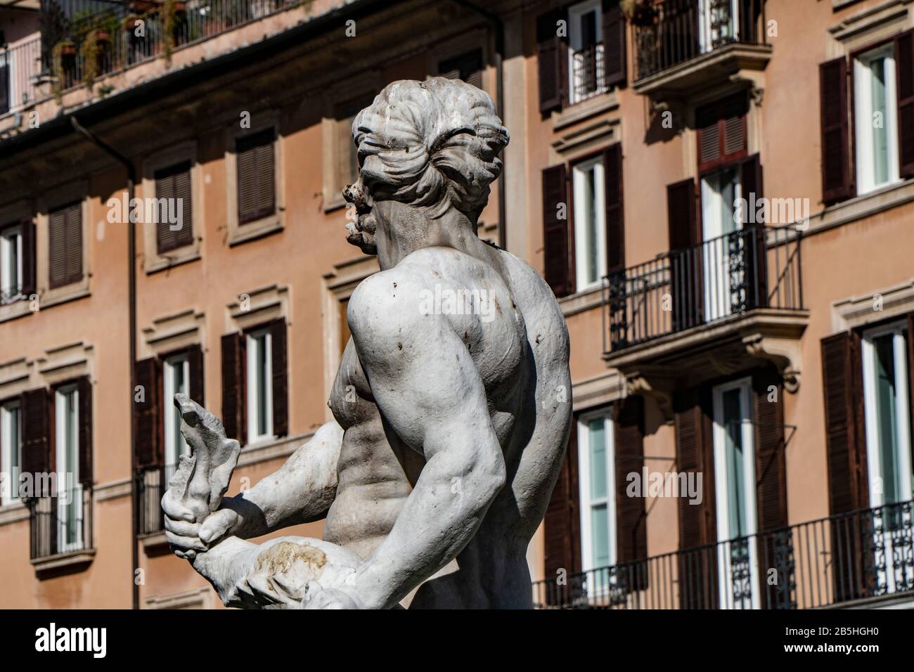 Architectural details of Fontana del Moro or Moro Fountain. Rome. Italy Stock Photo