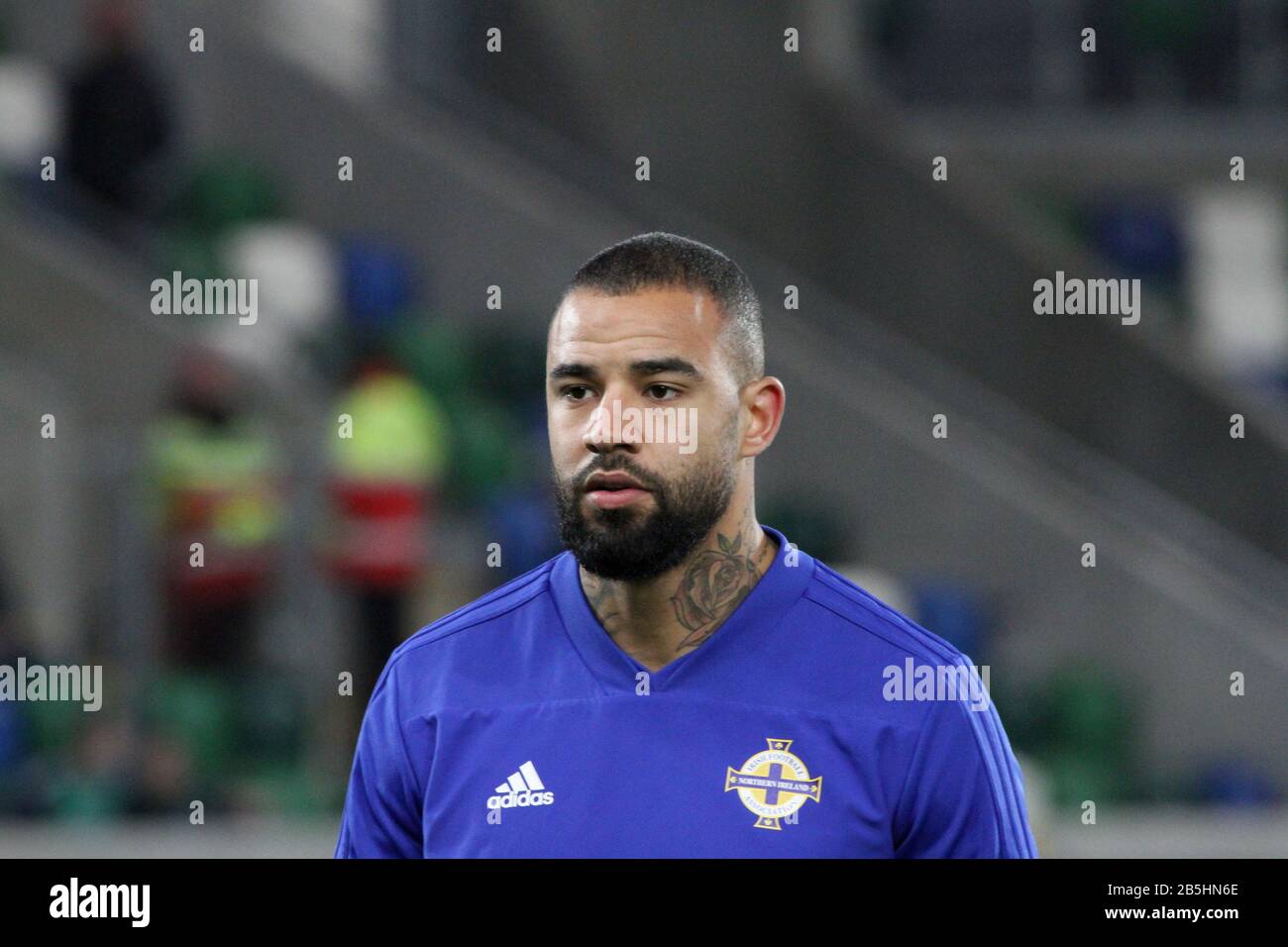 Windsor Park, Belfast, Northern Ireland. 18 November 2018. UEFA Nations League Group B3 - Northern Ireland v Austria. Rotherham striker Kyle Vassell training before the game as part of the Northern Ireland squad. Stock Photo