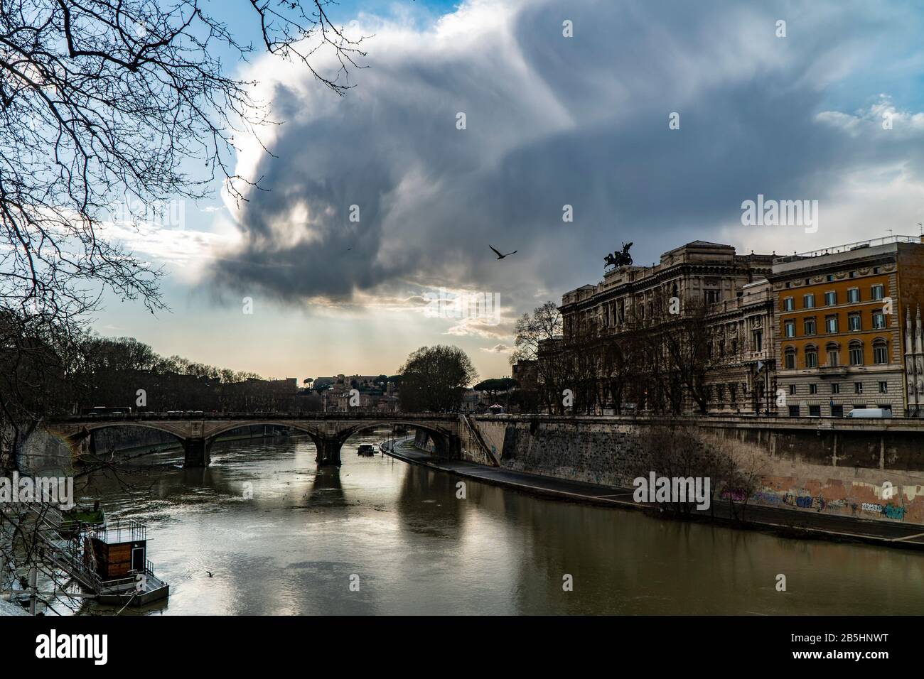 The River Tevere, Rome, in a cloudy spring day Stock Photo