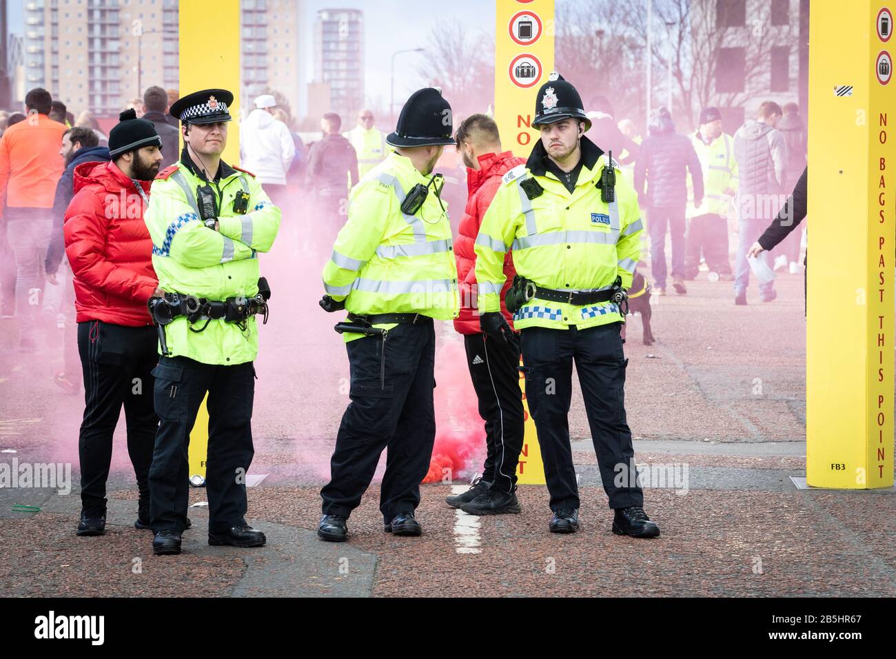 Manchester, UK. 08th Mar, 2020. The second derby of the season sees Manchester City away at Old Trafford where supporters have been gathering since early afternoon. Credit: Andy Barton/Alamy Live News Stock Photo